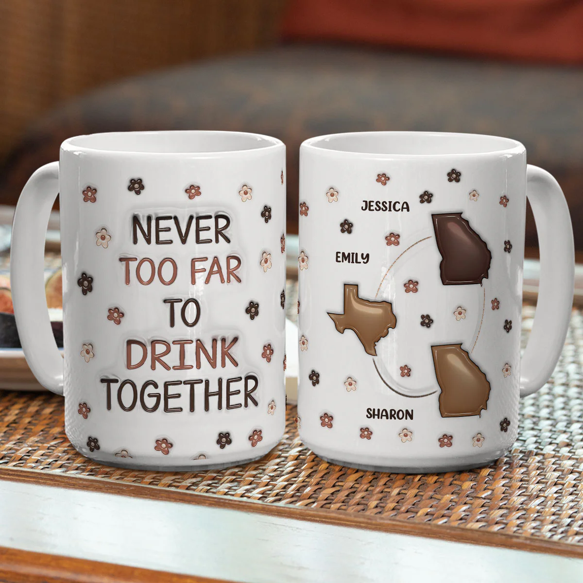 Never Too Far To Have Coffee Together - Personalized Custom 3D Inflated Effect Mug - Image 13