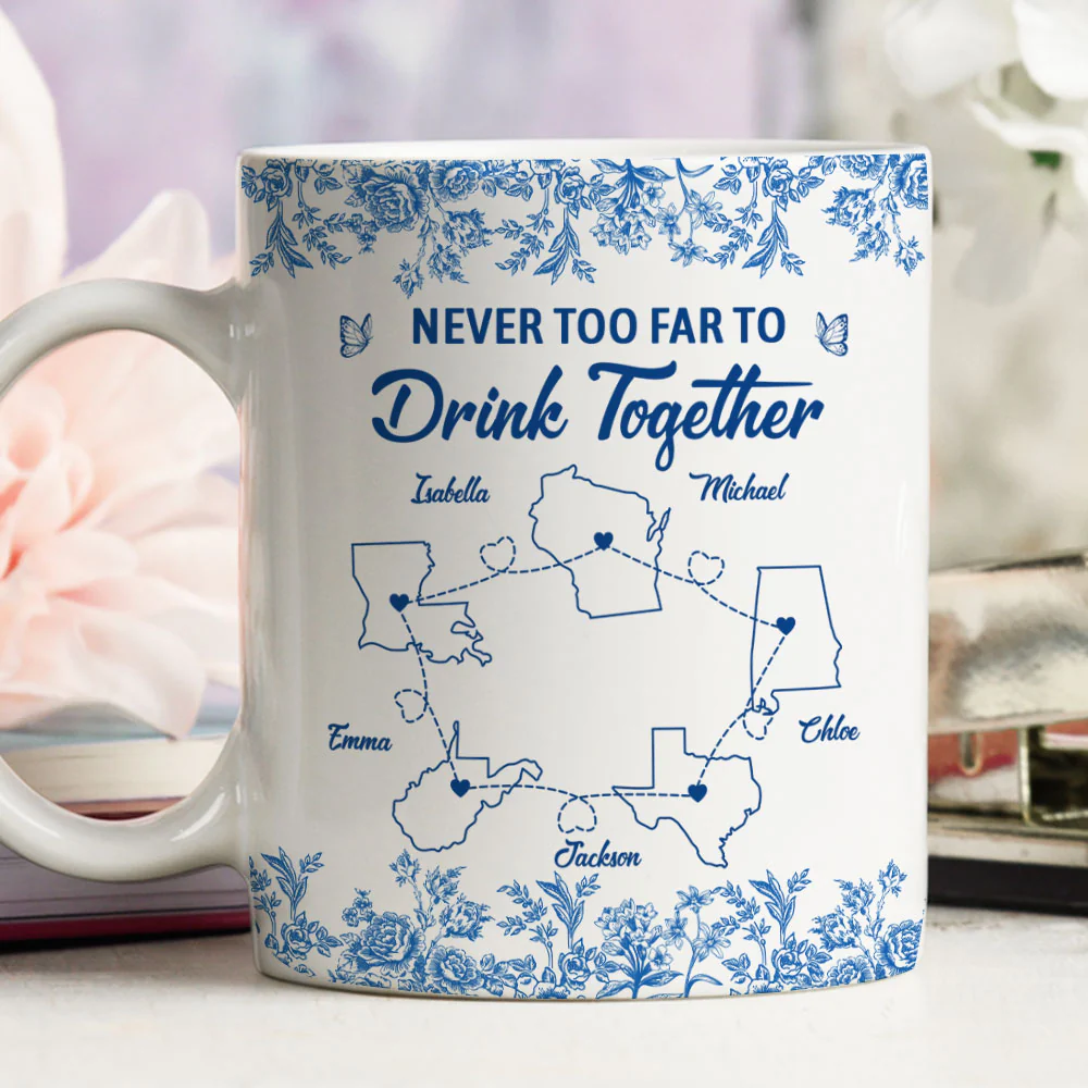 Never Too Far Toile Version - Personalized Custom Coffee Mug - Image 4