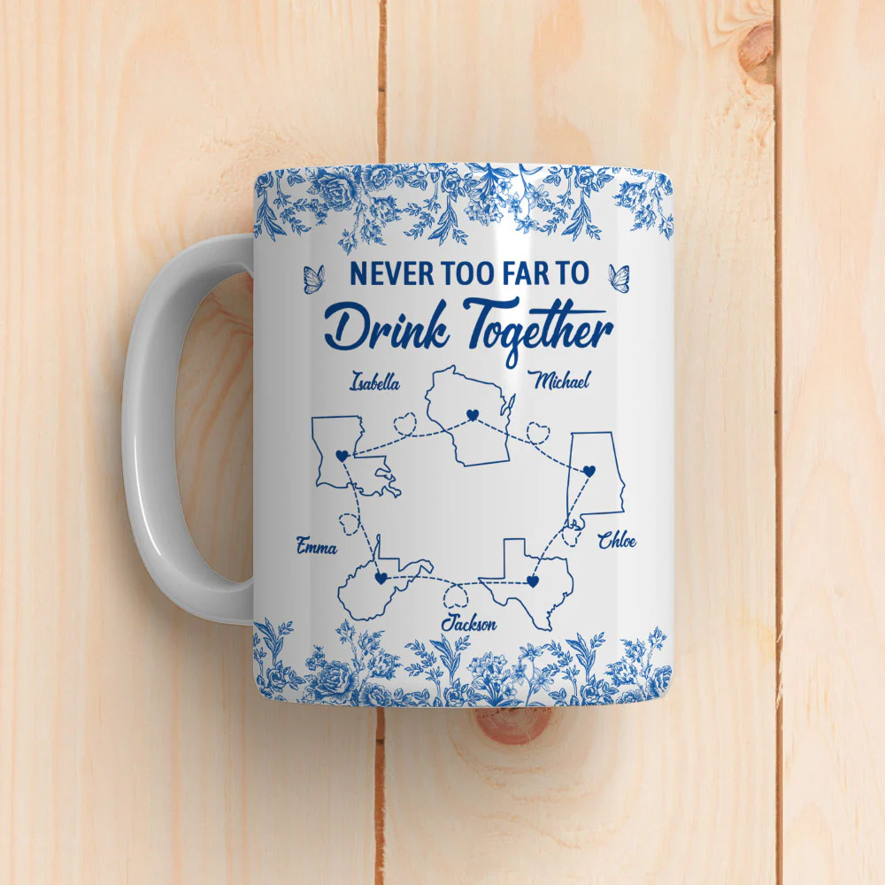 Never Too Far Toile Version - Personalized Custom Coffee Mug - Image 5