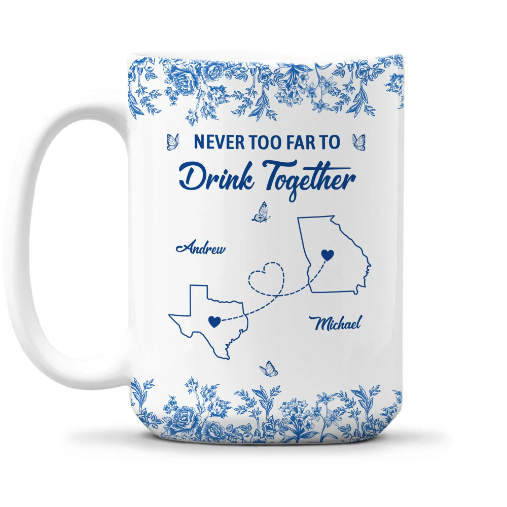 Never Too Far Toile Version - Personalized Custom Coffee Mug - Image 7