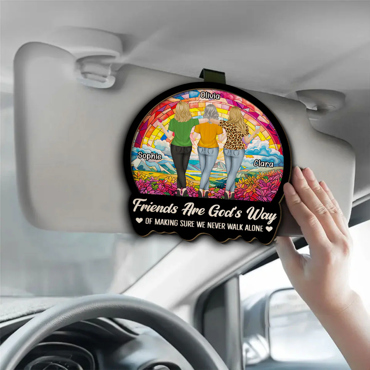 Never Walk Alone Besties - Personalized Custom Car Visor Clip - Image 3