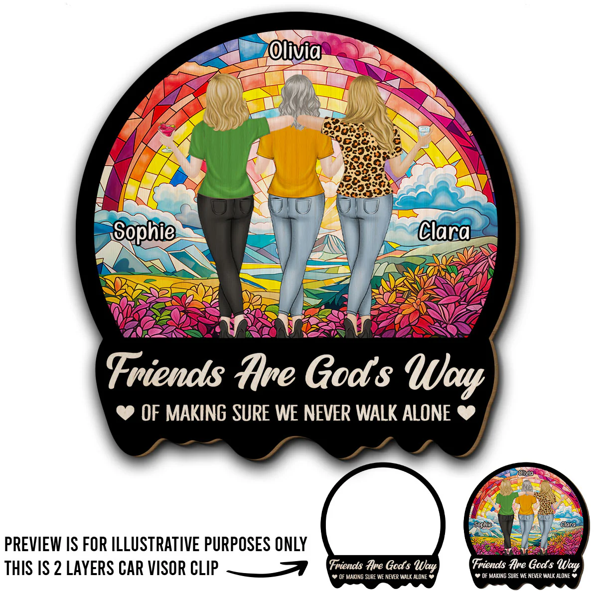 Never Walk Alone Besties - Personalized Custom Car Visor Clip - Image 4