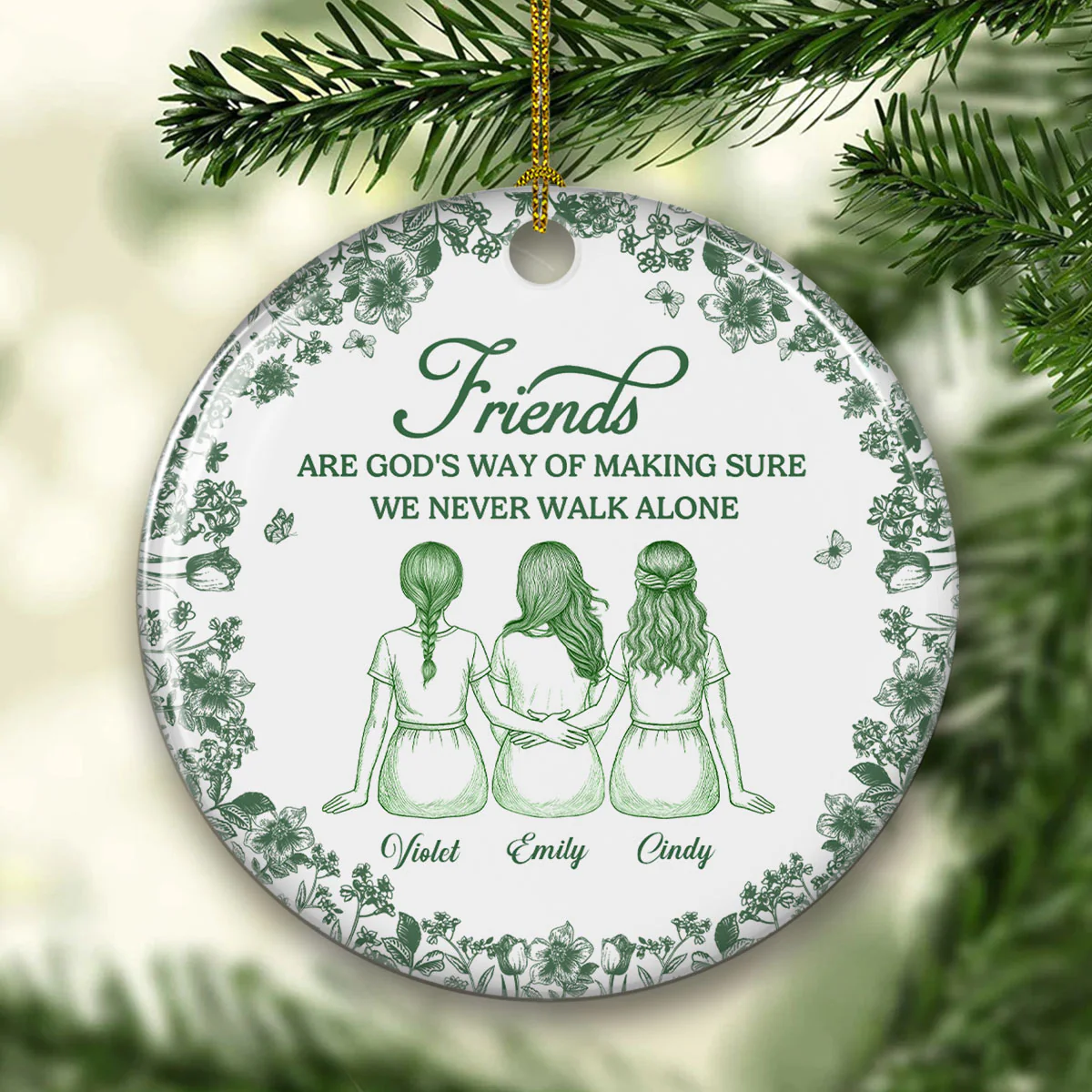 Never Walk Alone Blue Toile - Personalized Custom Ceramic Ornament - Image 3