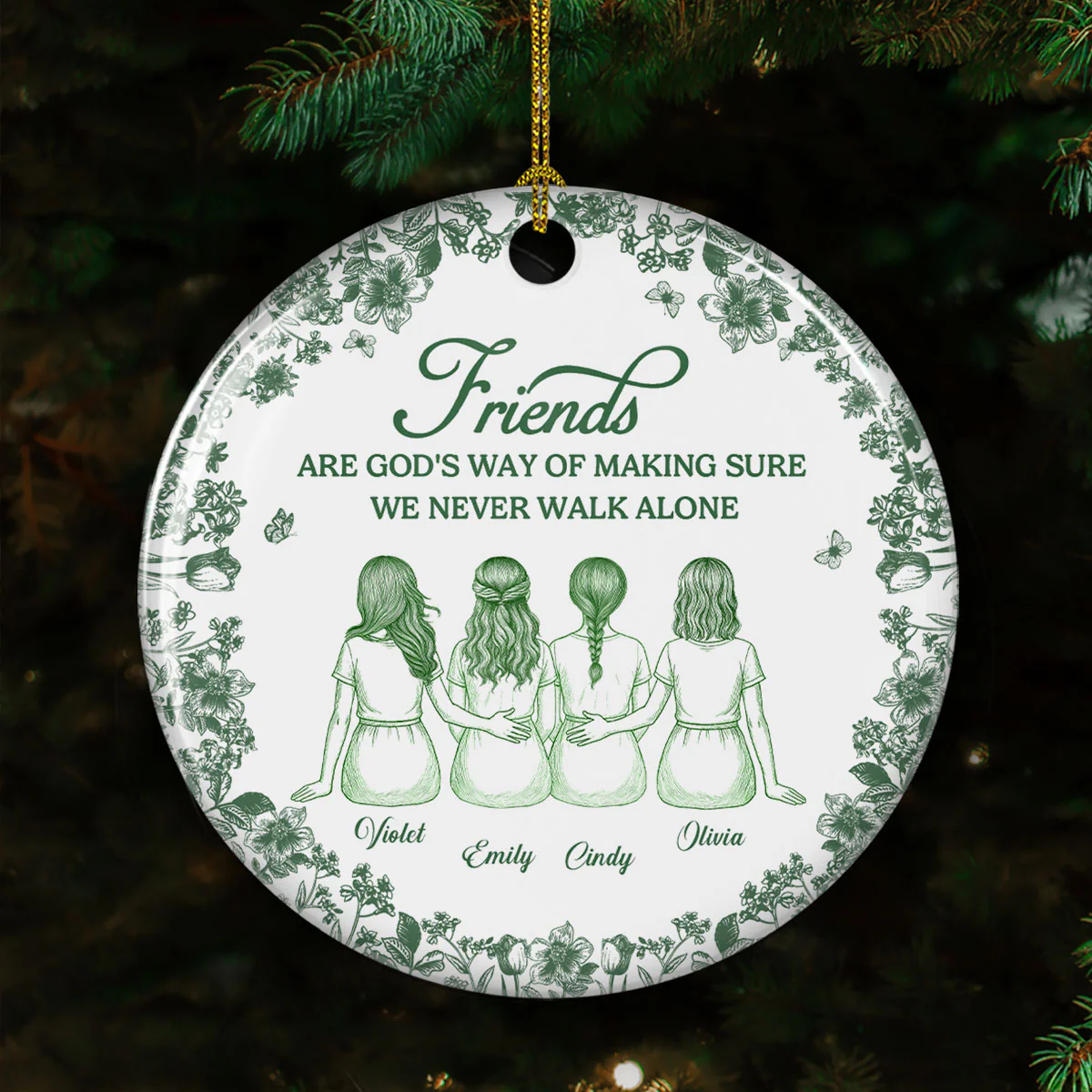 Never Walk Alone Blue Toile - Personalized Custom Ceramic Ornament - Image 4