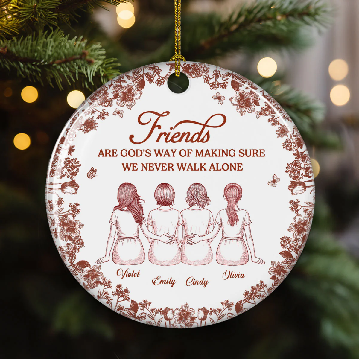 Never Walk Alone Blue Toile - Personalized Custom Ceramic Ornament - Image 5