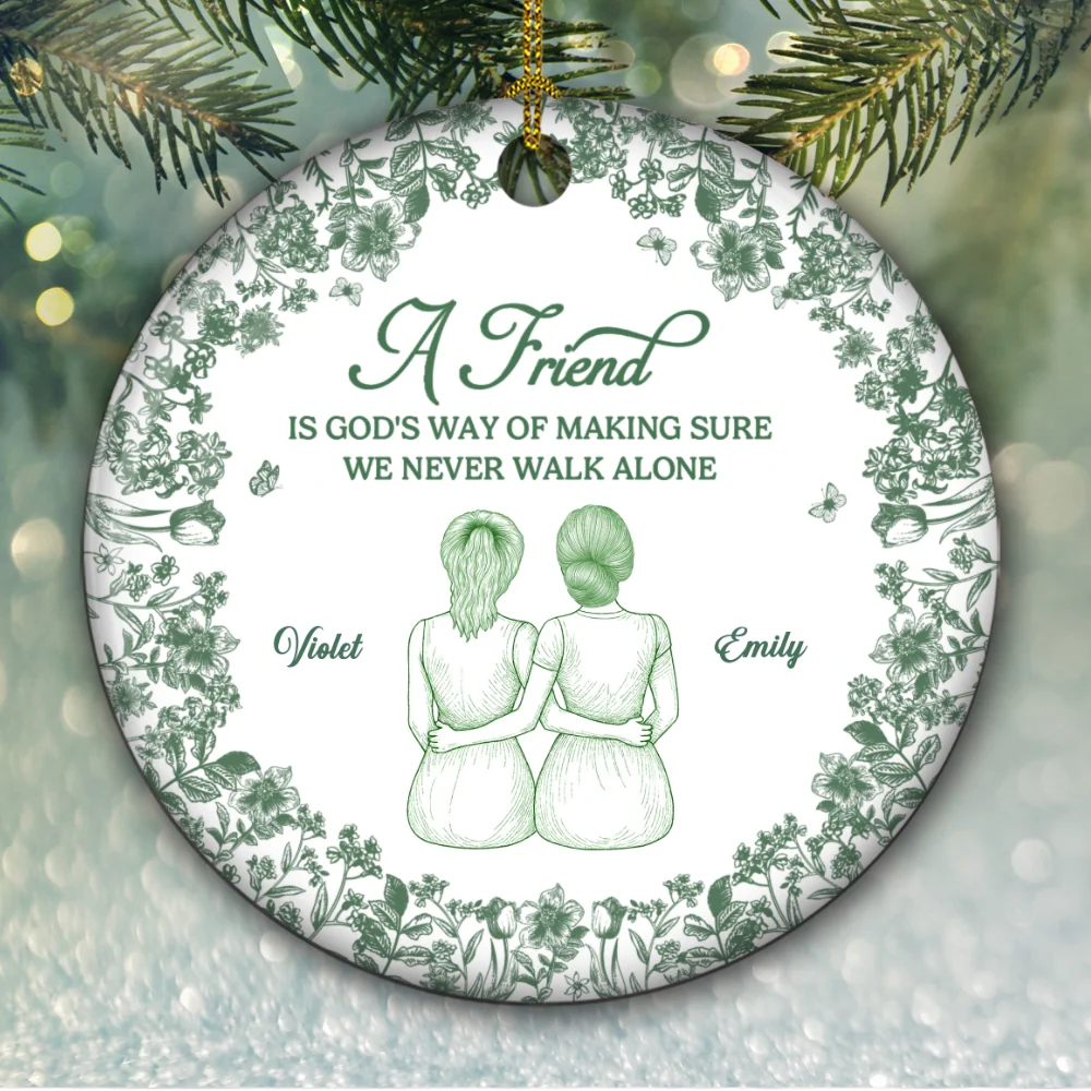 Never Walk Alone Blue Toile - Personalized Custom Ceramic Ornament - Image 6