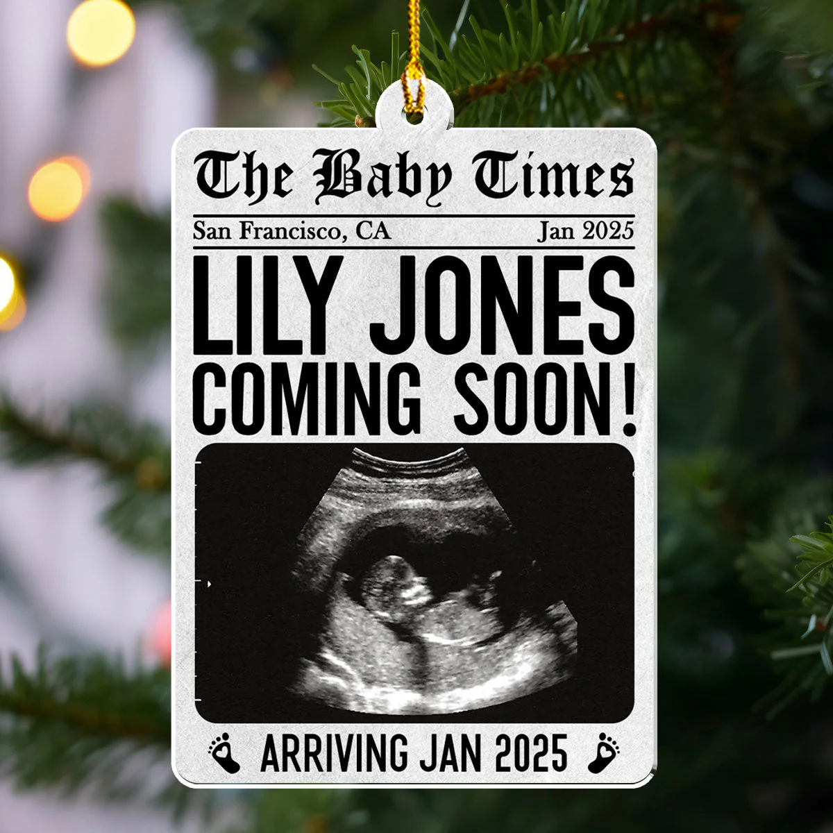 New Baby Announcement Newspaper - Personalized Custom Acrylic Ornament - Image 2
