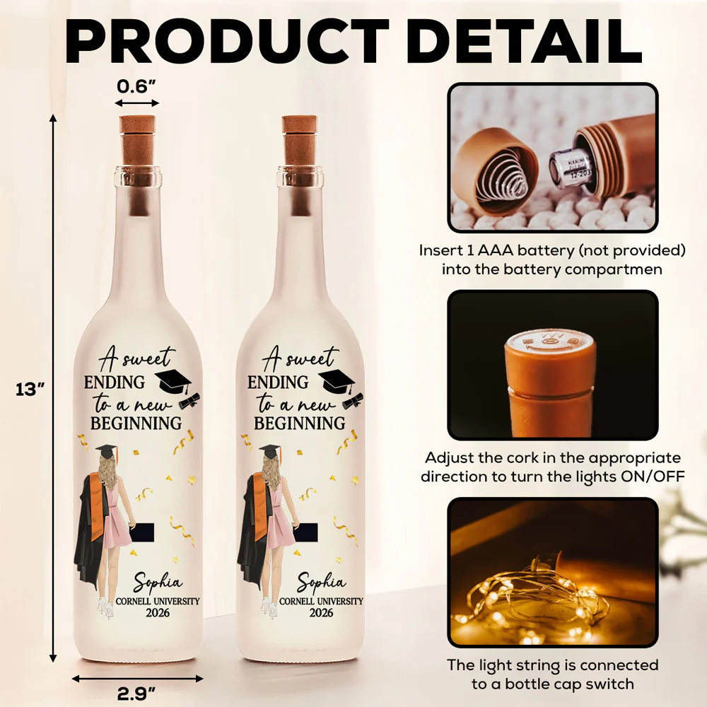 New Begining Graduation Gift - Personalized Custom Bottle Lamp - Image 7