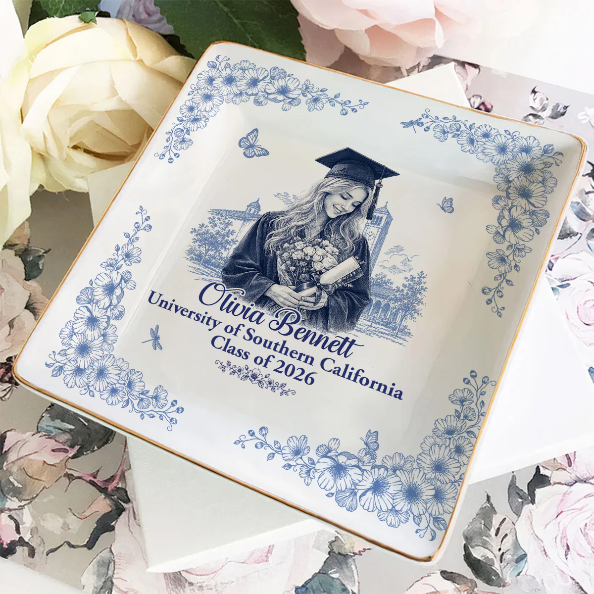 New Beginning Toile Portrait - Personalized Custom Jewelry Dish - Image 4