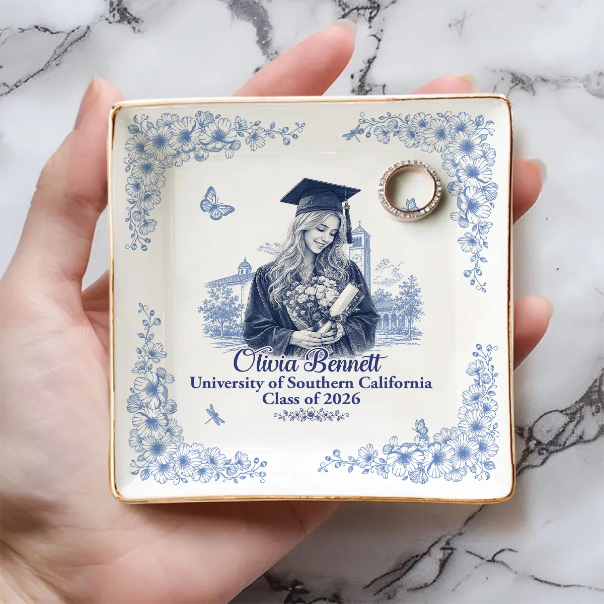 New Beginning Toile Portrait - Personalized Custom Jewelry Dish - Image 5