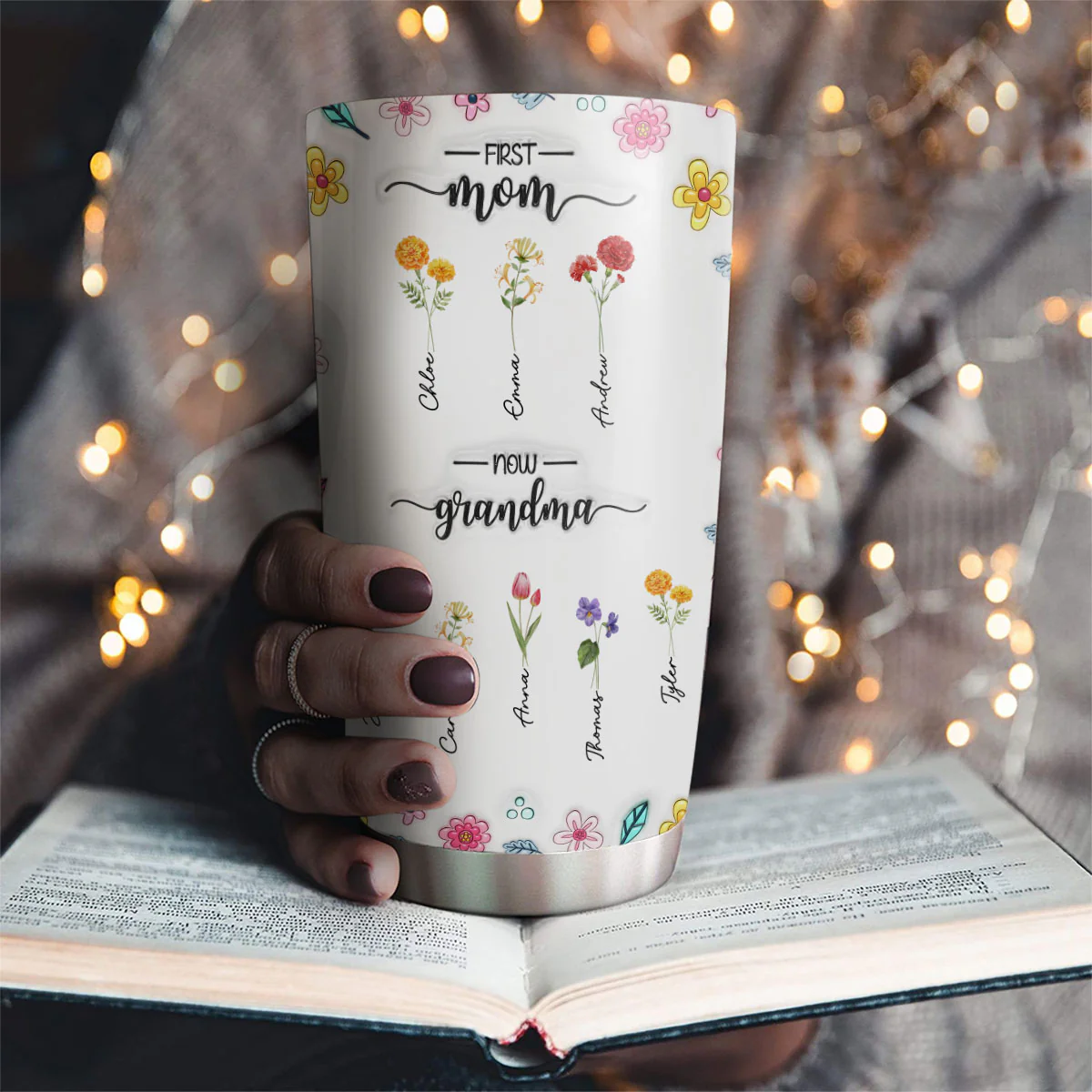 New Flower First Mom - Personalized Custom 3D Inflated Effect Tumbler - Image 4