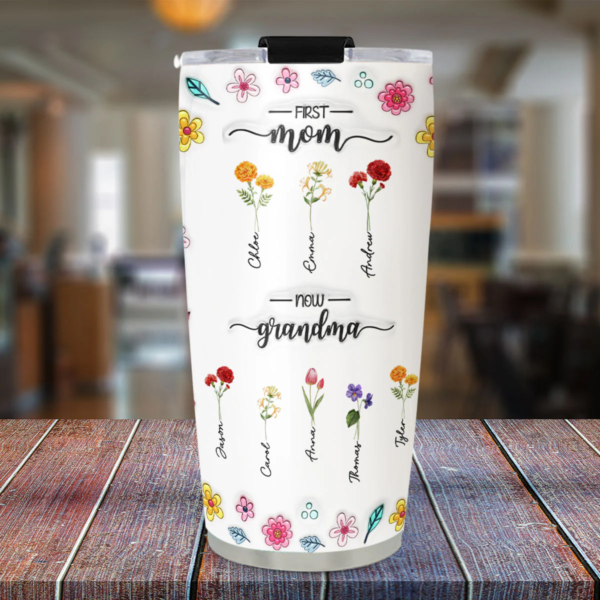 New Flower First Mom - Personalized Custom 3D Inflated Effect Tumbler - Image 5