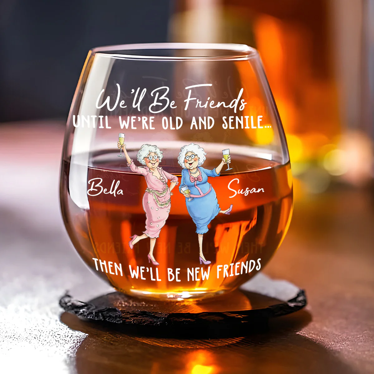 New Friends At Any Age - Personalized Custom Wine Glass