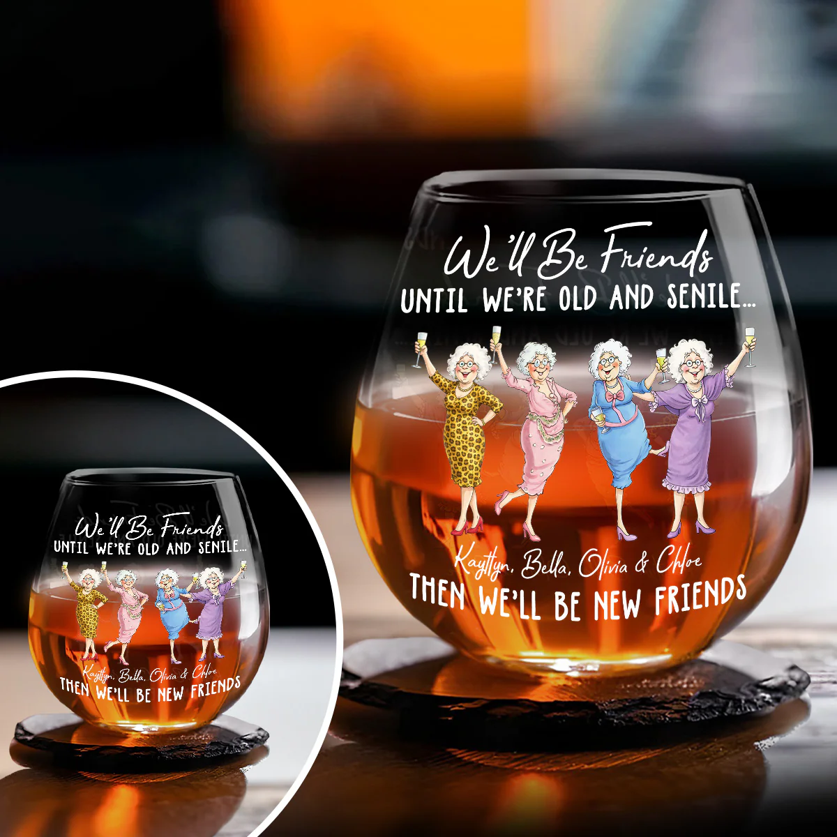 New Friends At Any Age - Personalized Custom Wine Glass - Image 3