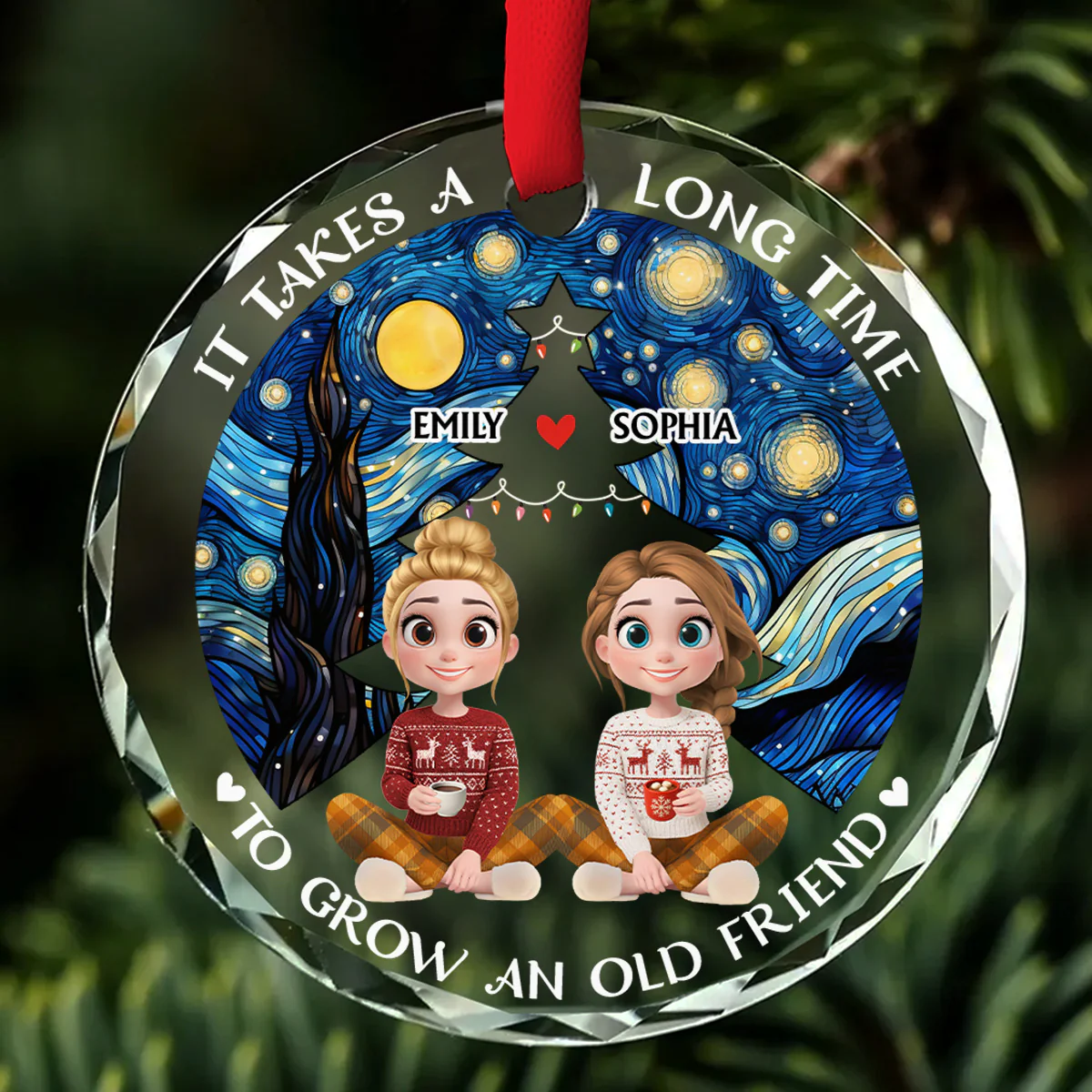 New Year Old Bestie - Personalized Custom Glass Ornament - Image 2