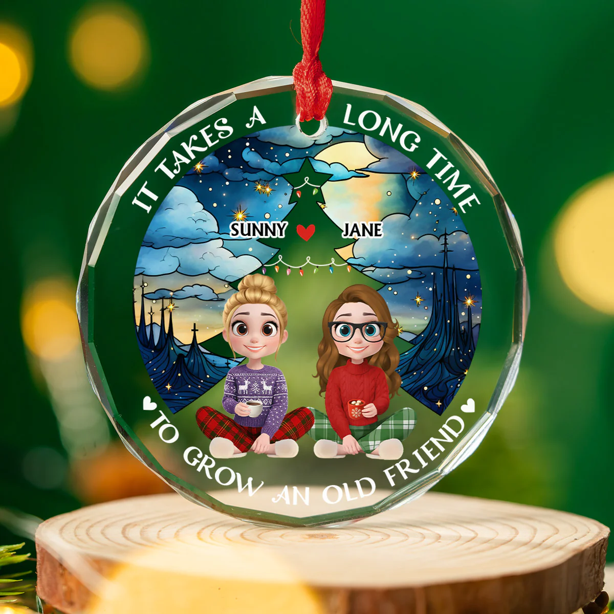 New Year Old Bestie - Personalized Custom Glass Ornament - Image 3