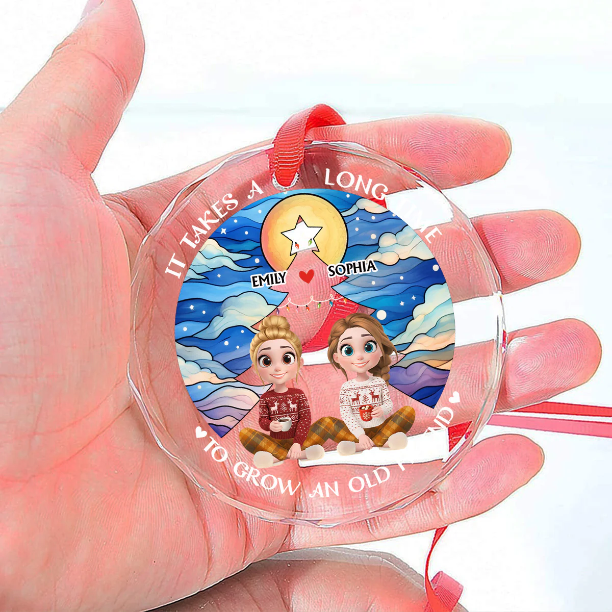 New Year Old Bestie - Personalized Custom Glass Ornament - Image 5