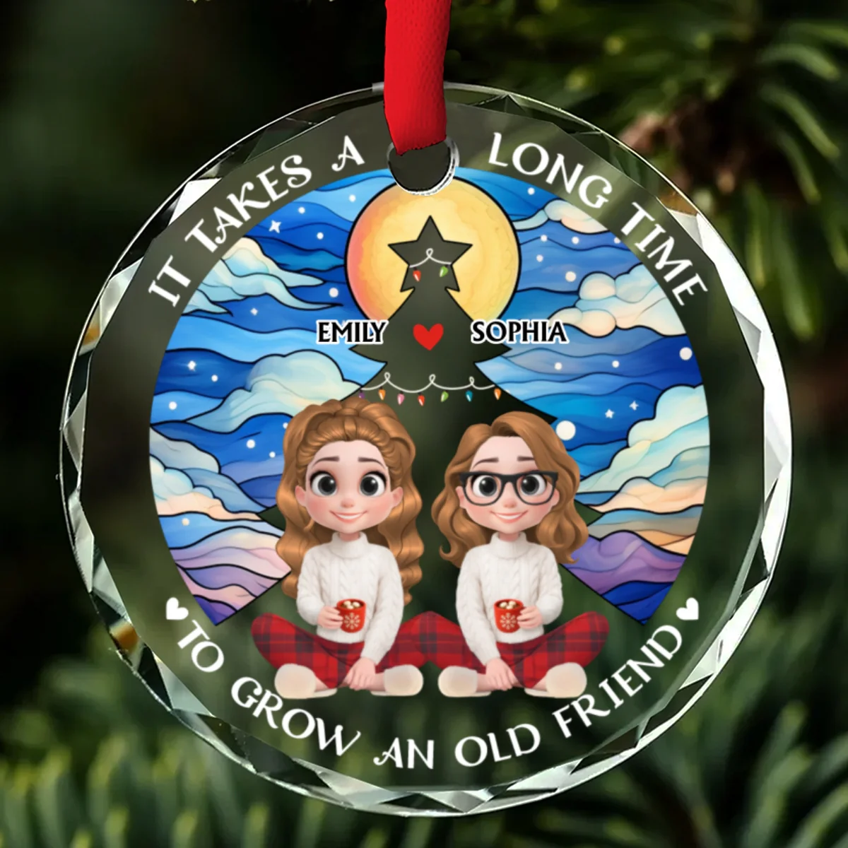 New Year Old Bestie - Personalized Custom Glass Ornament - Image 7