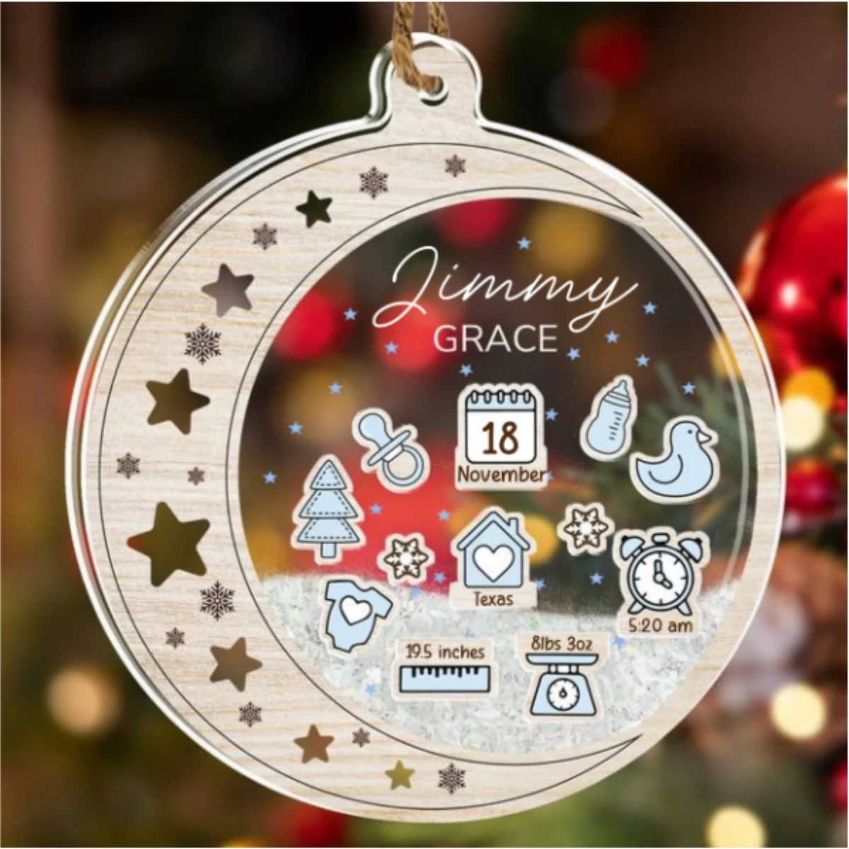 Newborn Birth Stats Ornament - Personalized Custom Acrylic Shaker Ornament - Image 6