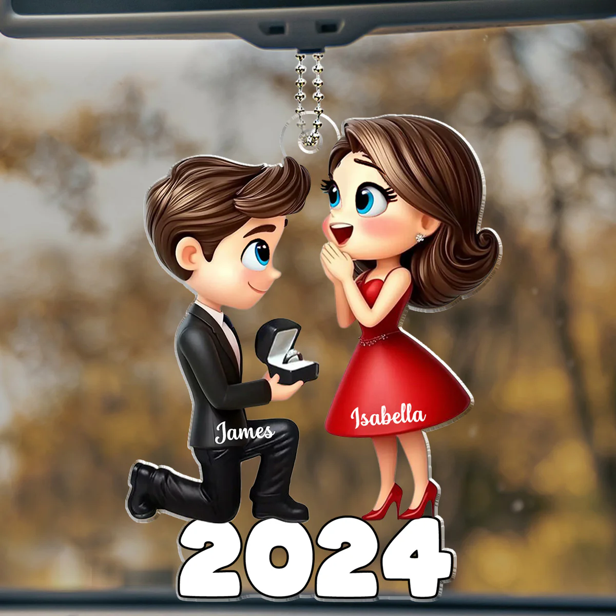 Newly Engaged - Personalized Custom Car Ornament - Image 2