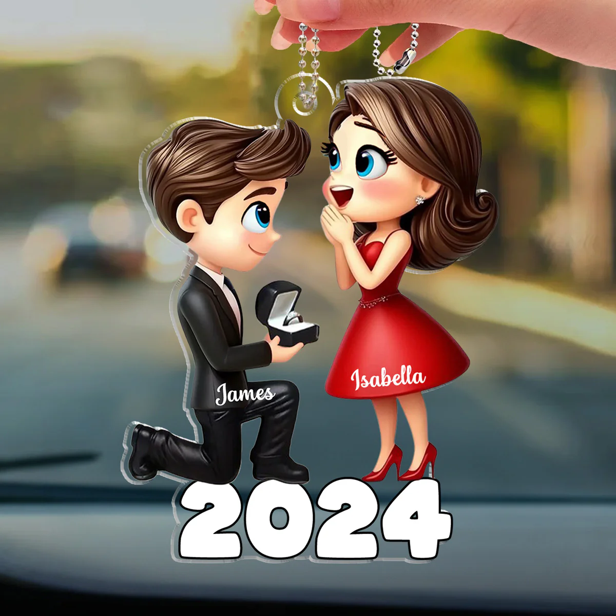 Newly Engaged - Personalized Custom Car Ornament - Image 3