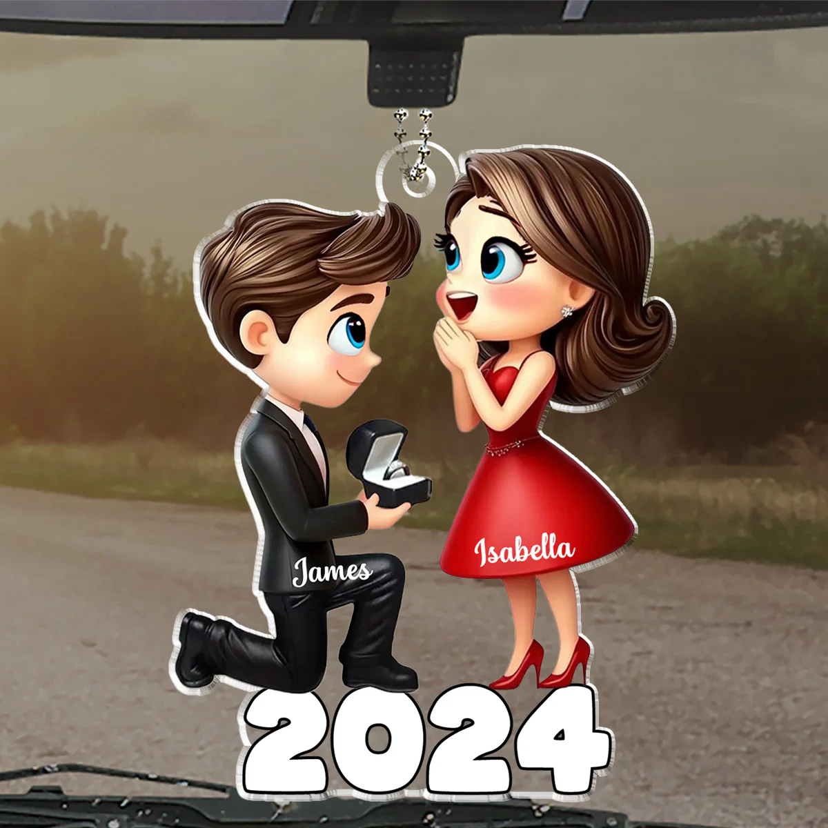 Newly Engaged - Personalized Custom Car Ornament - Image 4