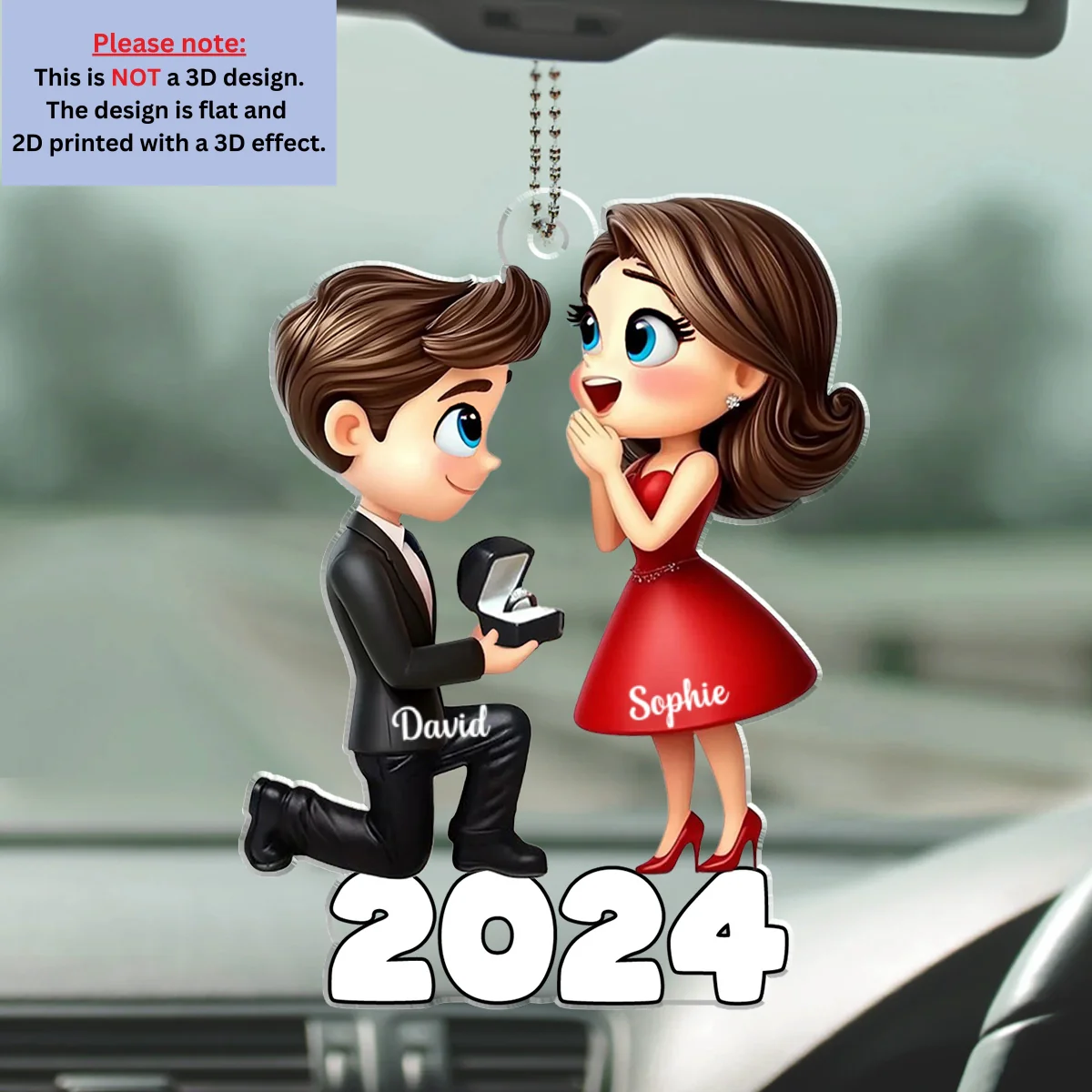 Newly Engaged - Personalized Custom Car Ornament - Image 5