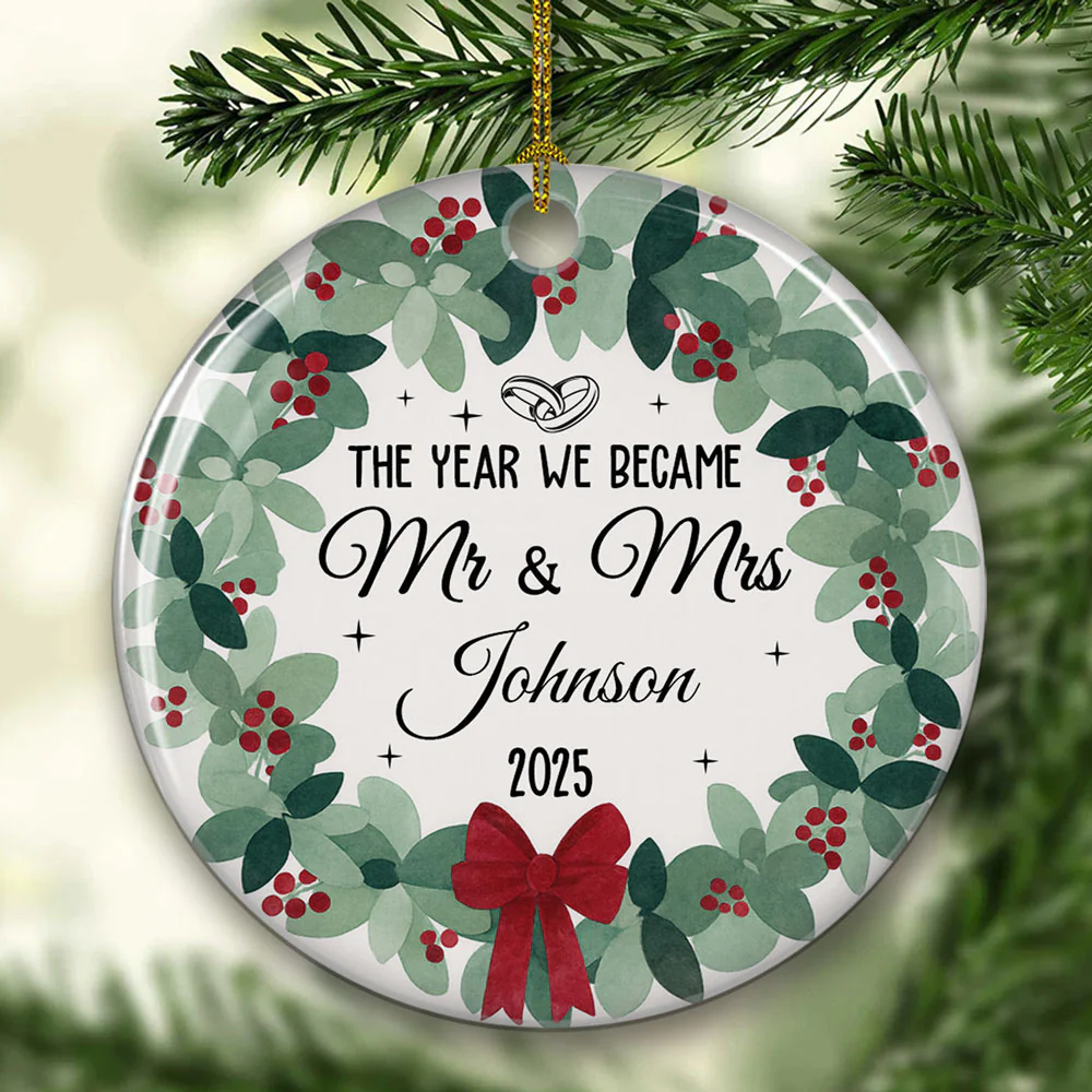 Newlywed Bride Groom - Personalized Custom Ceramic Ornament - Image 2