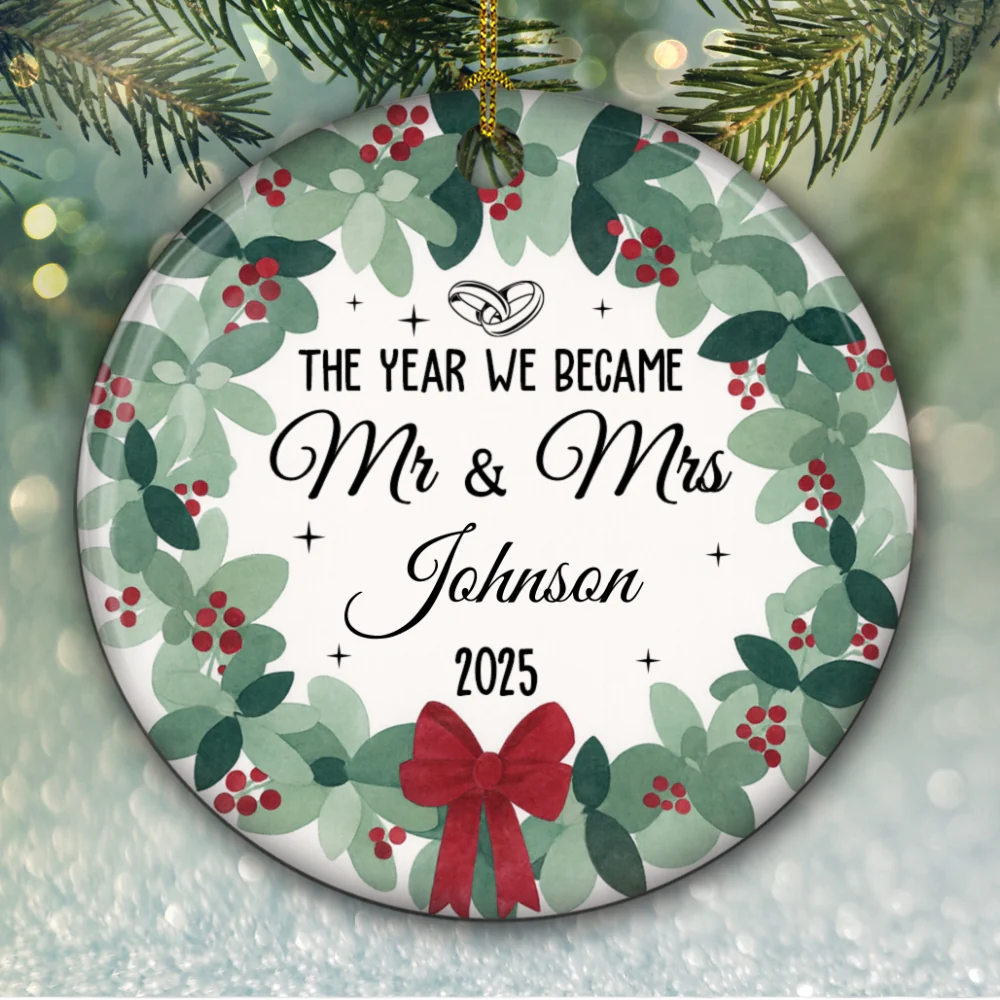Newlywed Bride Groom - Personalized Custom Ceramic Ornament - Image 6