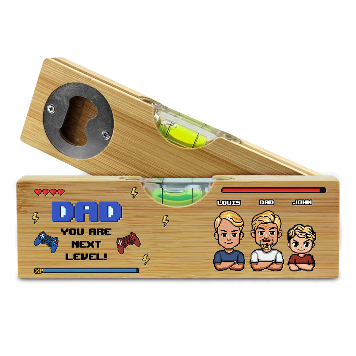 Next Level Dad - Personalized Custom Wooden Spirit Level Bottle Opener