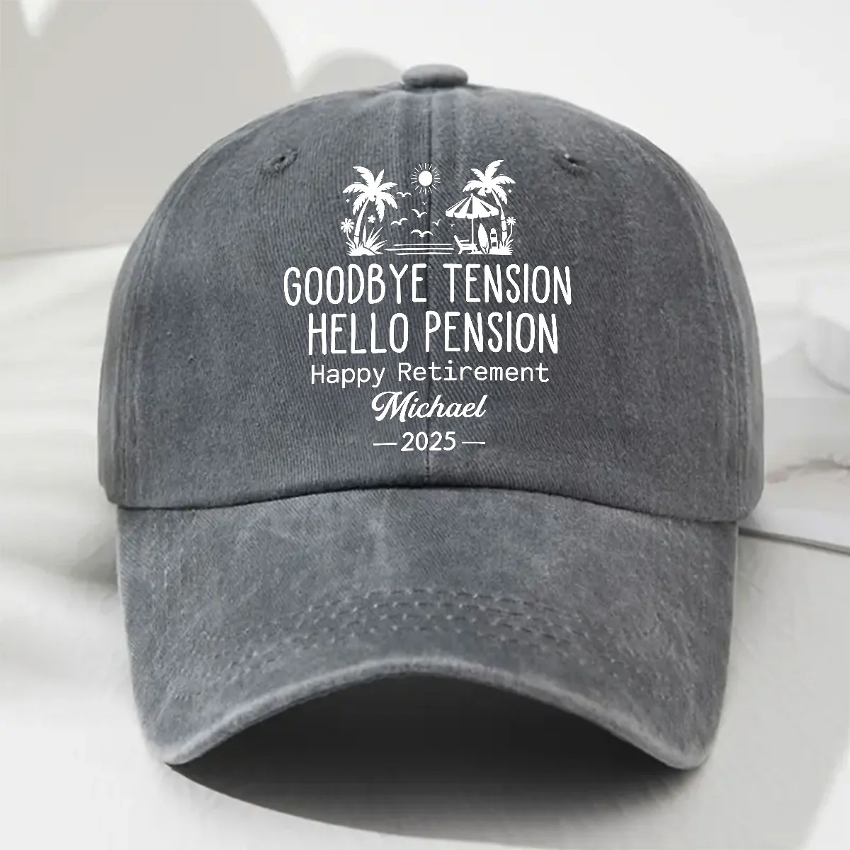 No Alarm Clocks Anymore - Personalized Custom Vintage Washed Denim Cap - Image 3