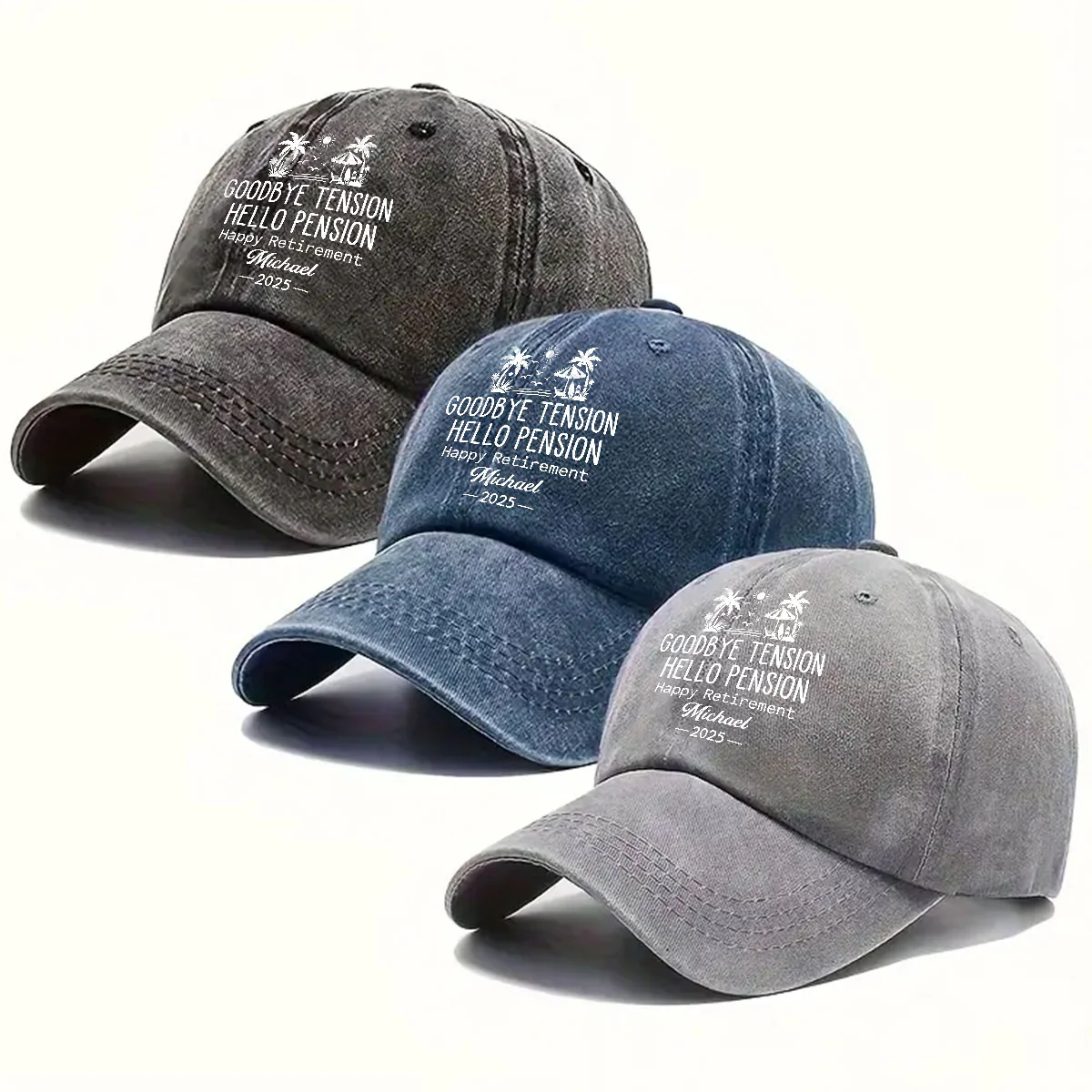 No Alarm Clocks Anymore - Personalized Custom Vintage Washed Denim Cap - Image 5
