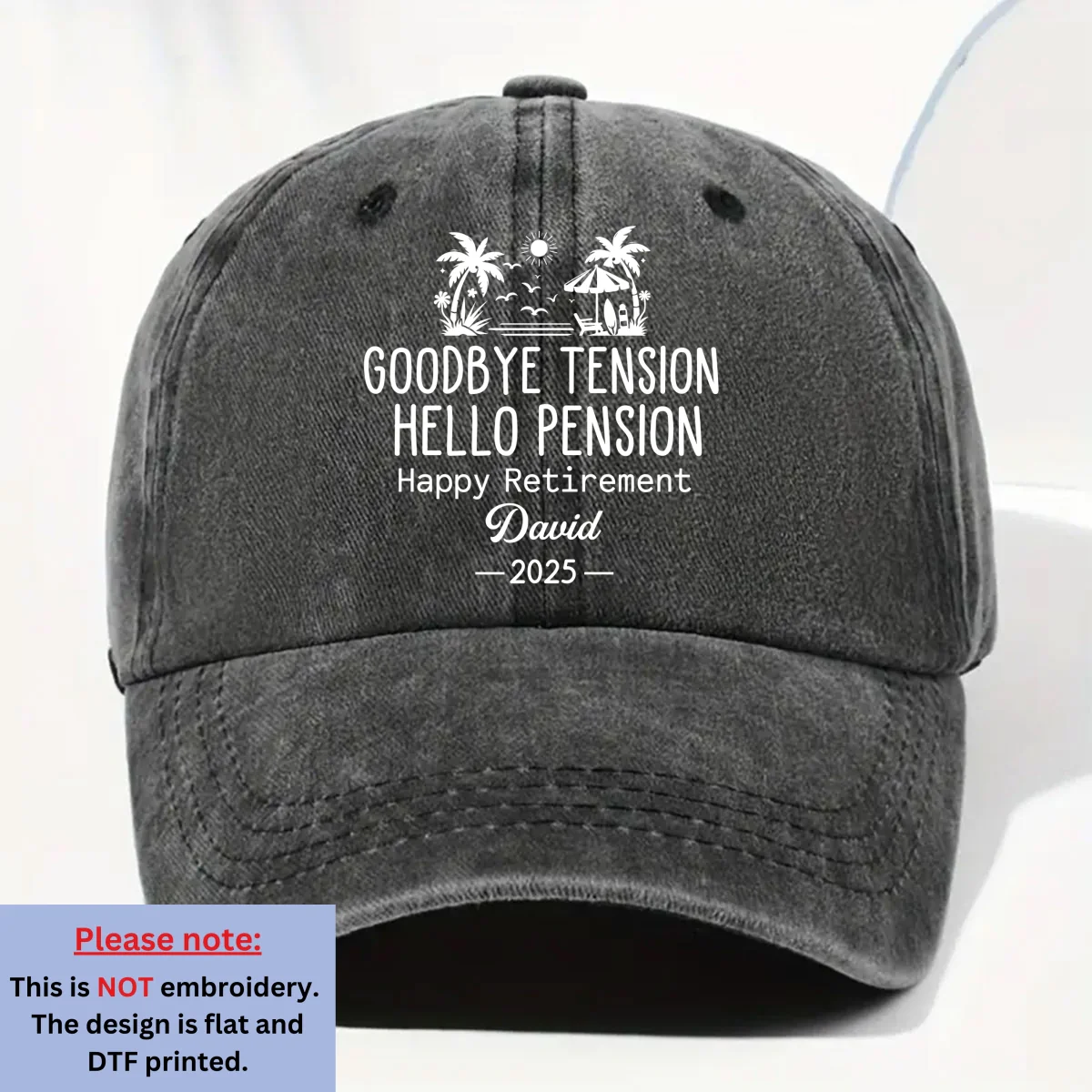 No Alarm Clocks Anymore - Personalized Custom Vintage Washed Denim Cap - Image 7