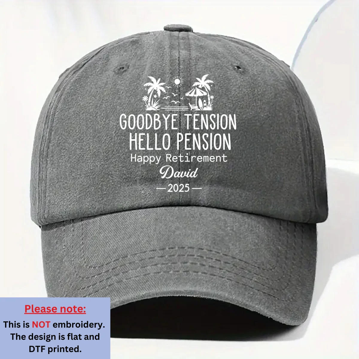 No Alarm Clocks Anymore - Personalized Custom Vintage Washed Denim Cap - Image 8