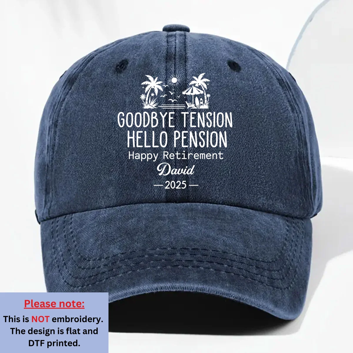 No Alarm Clocks Anymore - Personalized Custom Vintage Washed Denim Cap - Image 9