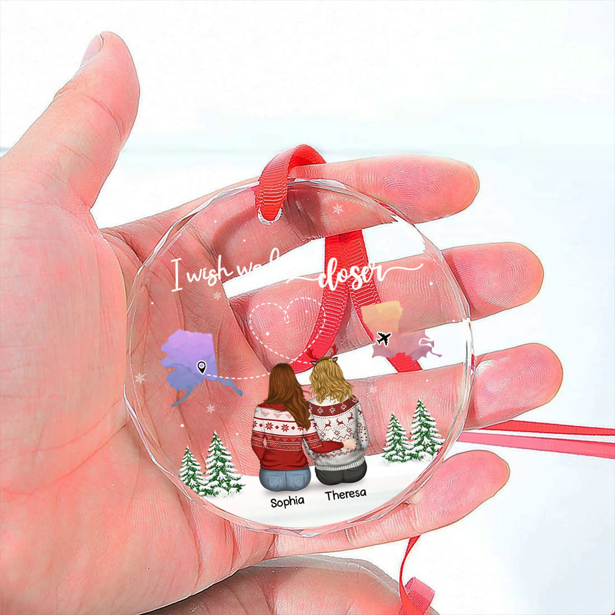 No Distance Between Friends - Personalized Custom Glass Ornament - Image 2