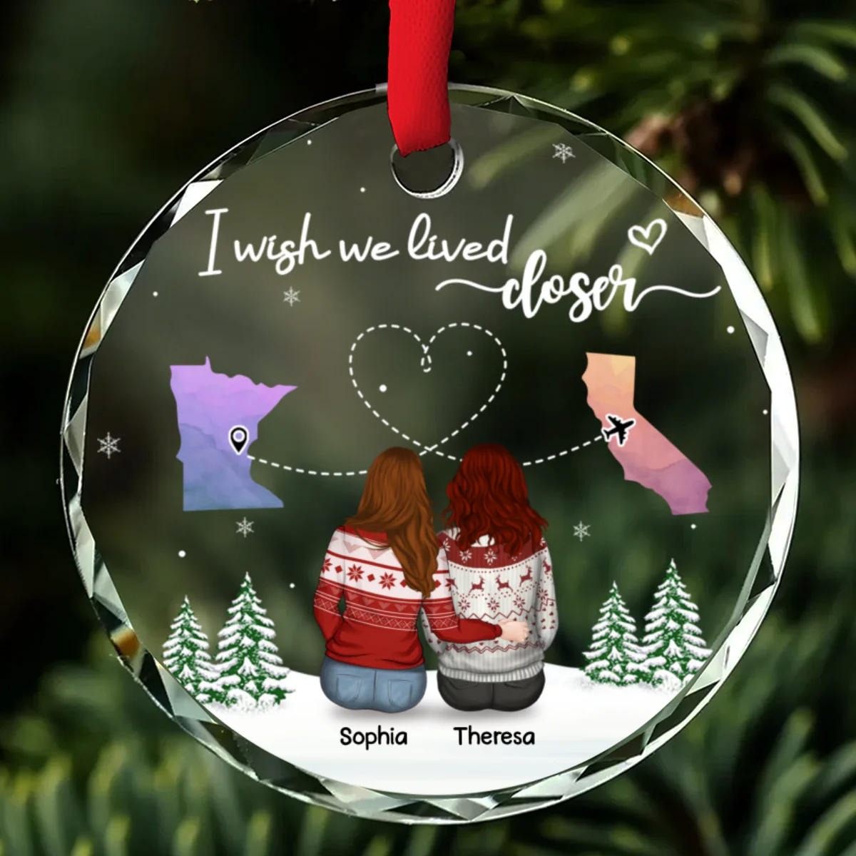 No Distance Between Friends - Personalized Custom Glass Ornament - Image 6