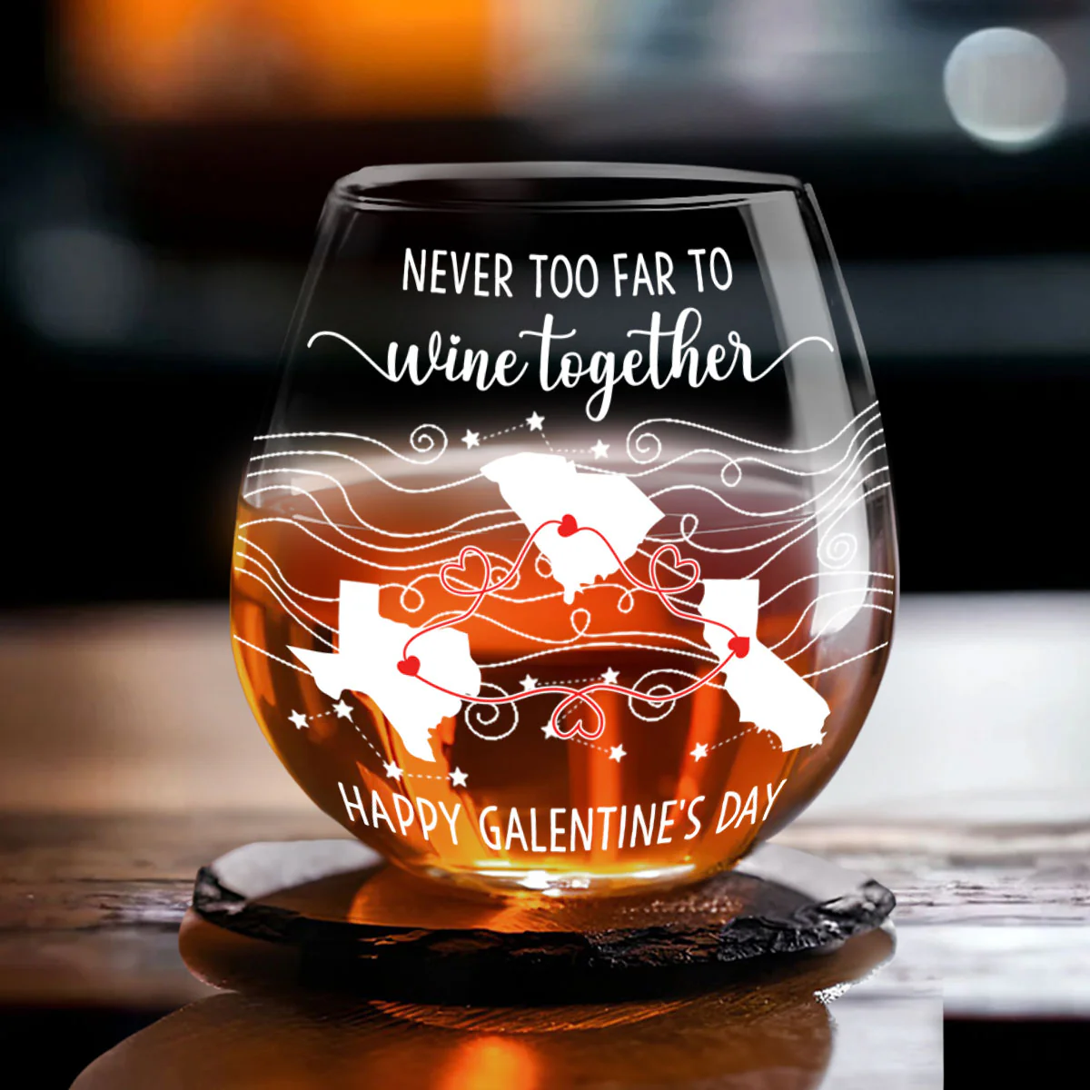 No Distance Can Dim The Light Of Us - Personalized Custom Wine Glass - Image 2