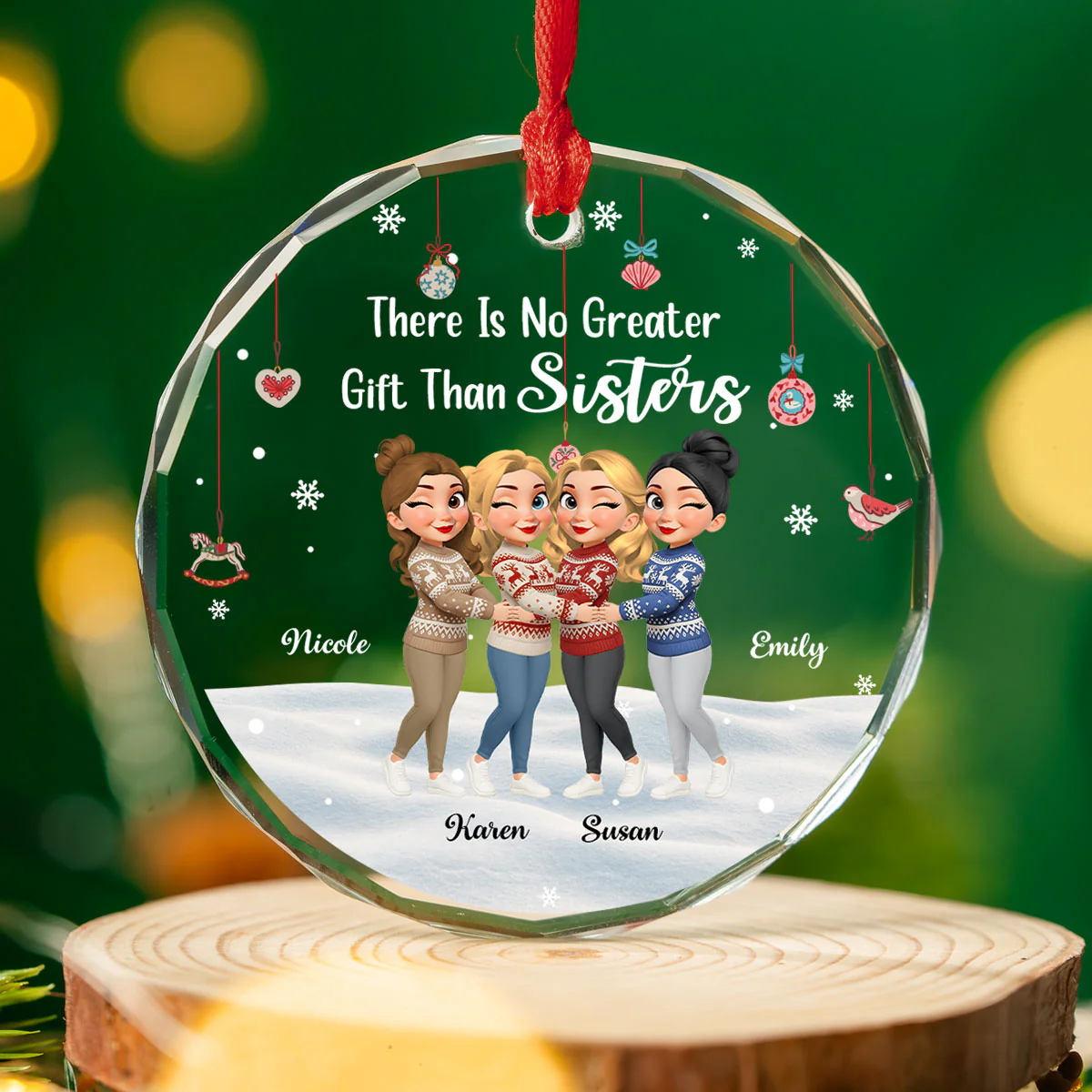 No Greater Gift Than Sisters - Personalized Custom Glass Ornament - Image 2