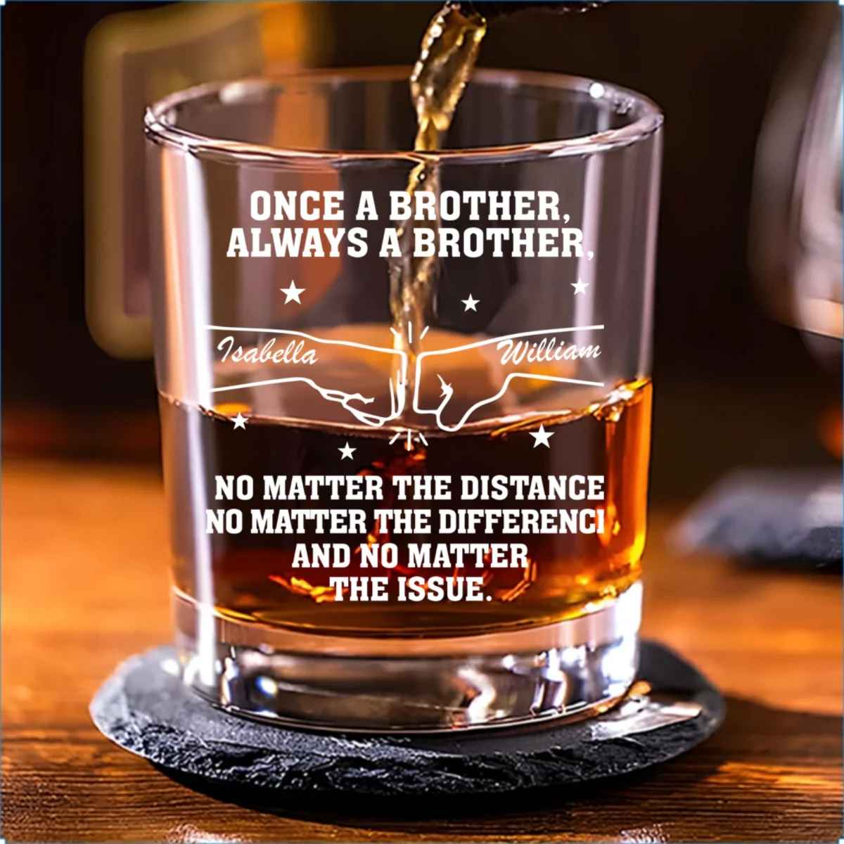 No Matter The Distance - Personalized Custom Whiskey Glass - Image 5