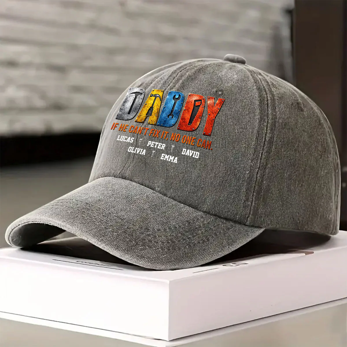 No One But Daddy - Personalized Custom Vintage Washed Denim Cap - Image 3