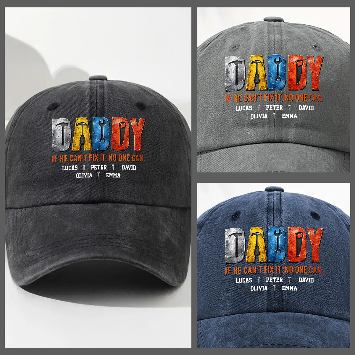 No One But Daddy - Personalized Custom Vintage Washed Denim Cap - Image 4