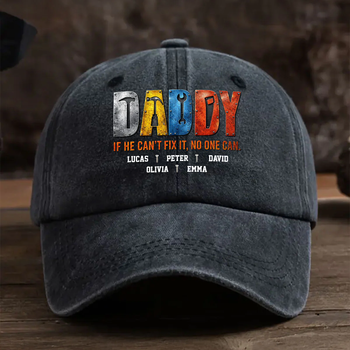 No One But Daddy - Personalized Custom Vintage Washed Denim Cap - Image 6