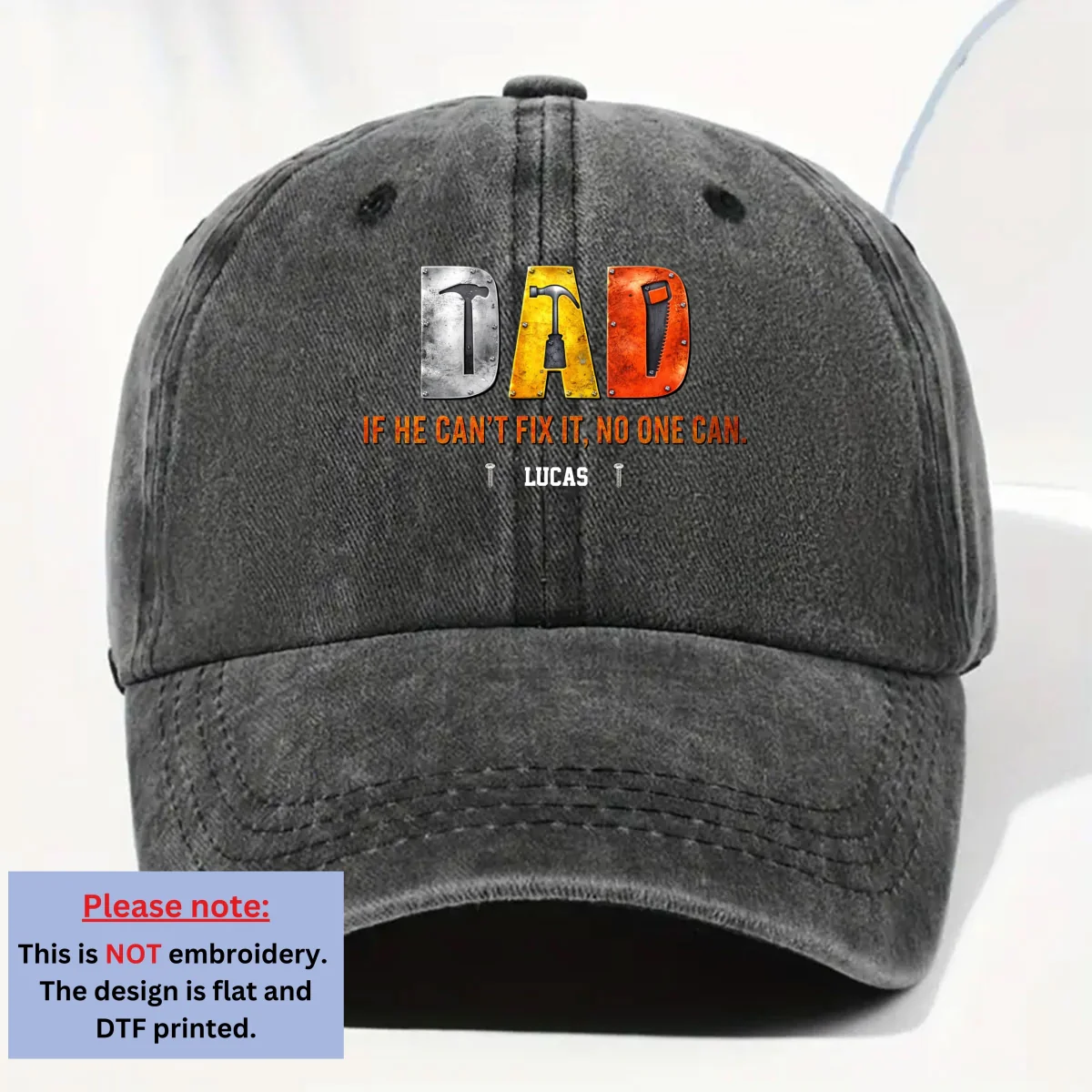 No One But Daddy - Personalized Custom Vintage Washed Denim Cap - Image 8