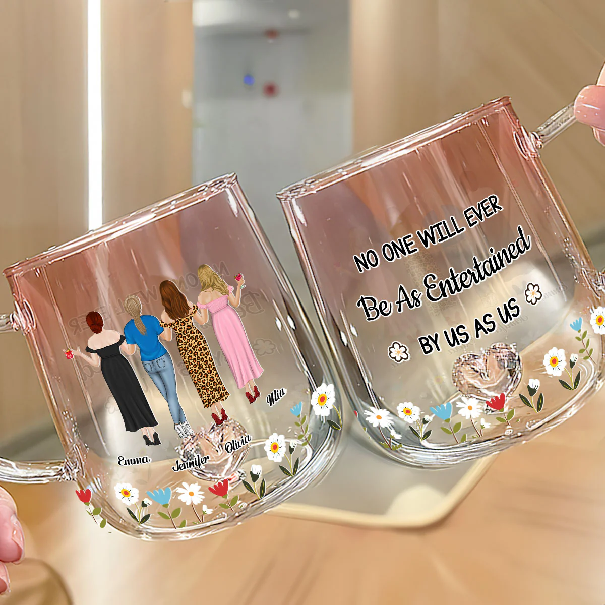 No One Like Us - Personalized Custom Pink Gradient Glass Mug - Image 3