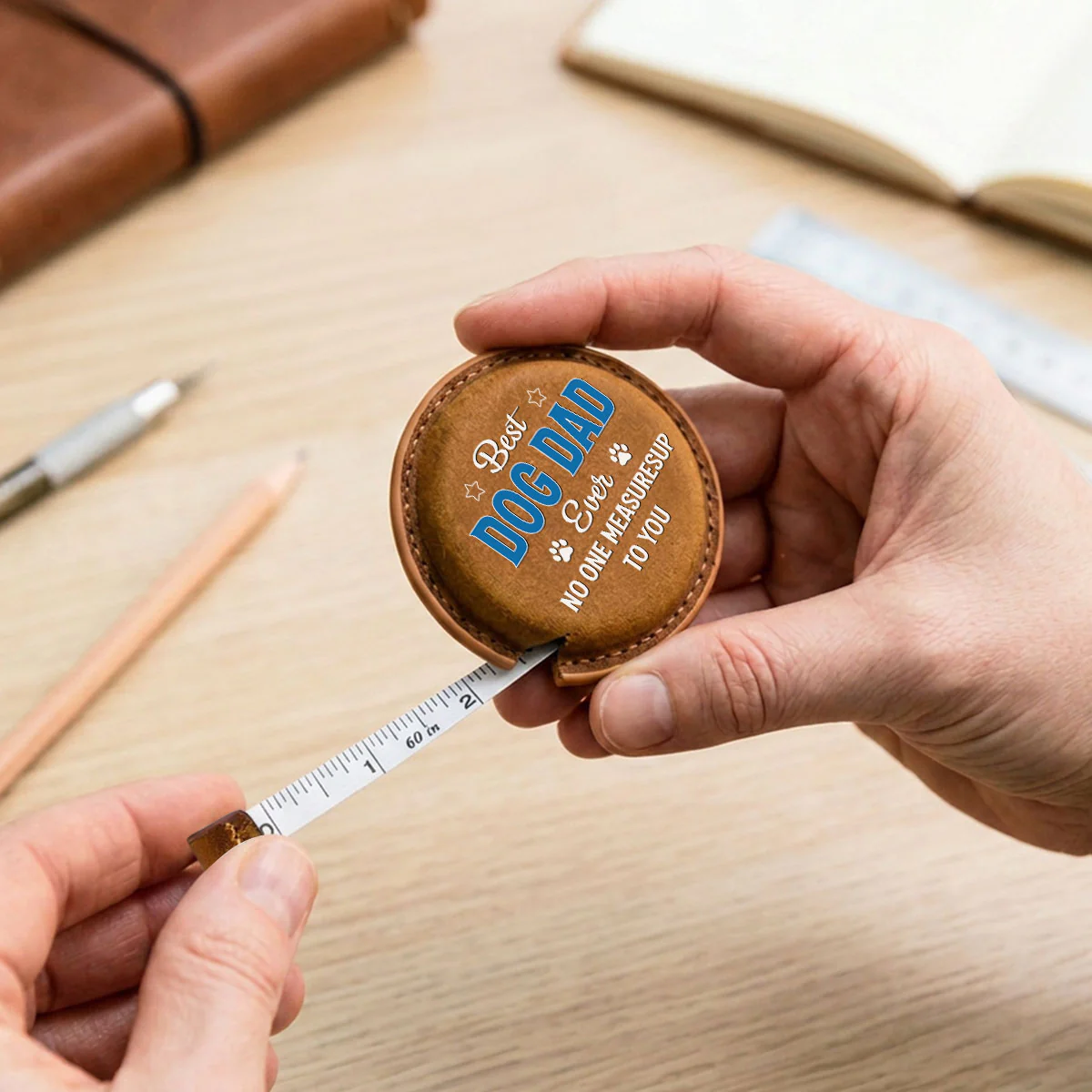 No One Measures Up To Dog Dad - Personalized Custom Leather Tape Measure - Image 3