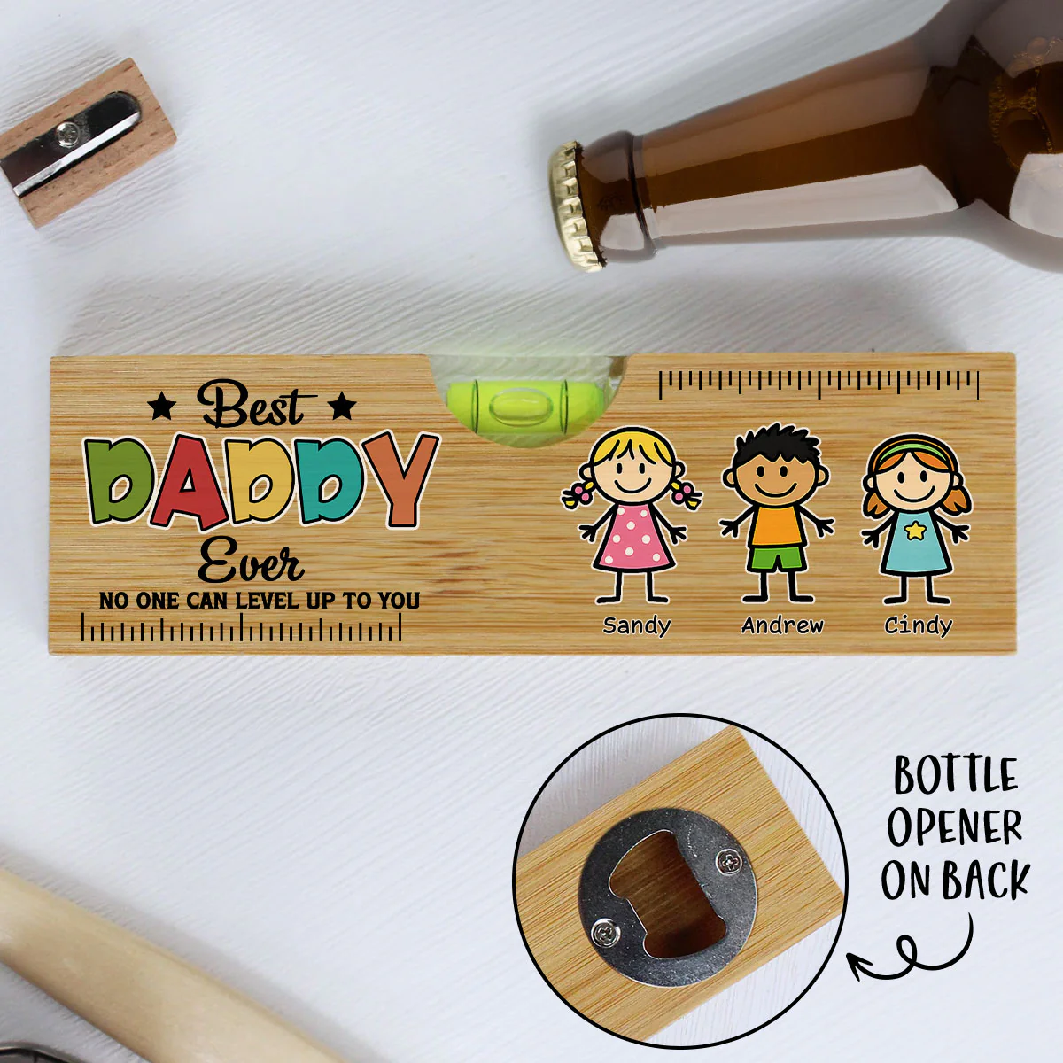No One Measures Up To You Happy Fathers Day - Personalized Custom Wooden Spirit Level Bottle Opener