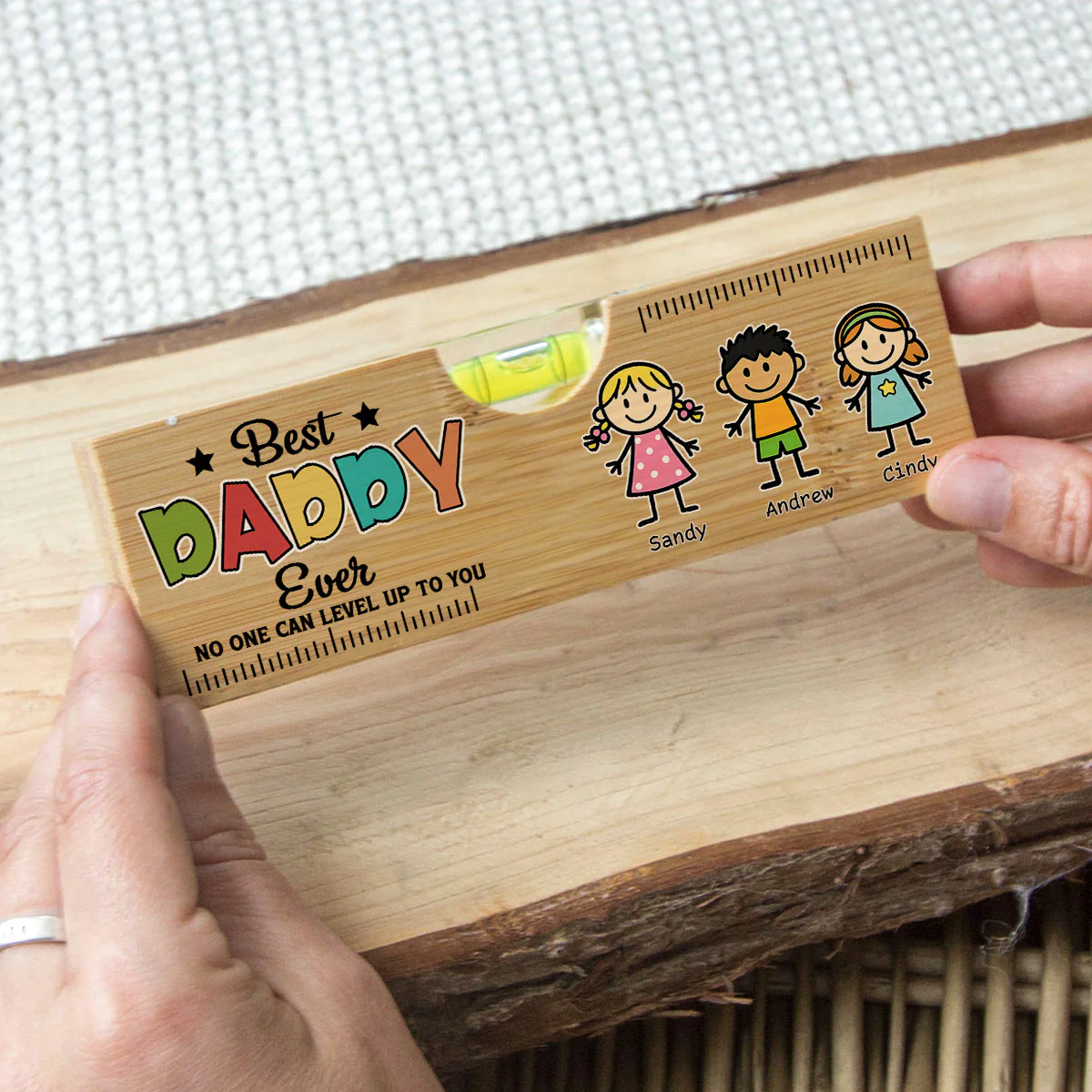 No One Measures Up To You Happy Fathers Day - Personalized Custom Wooden Spirit Level Bottle Opener - Image 2