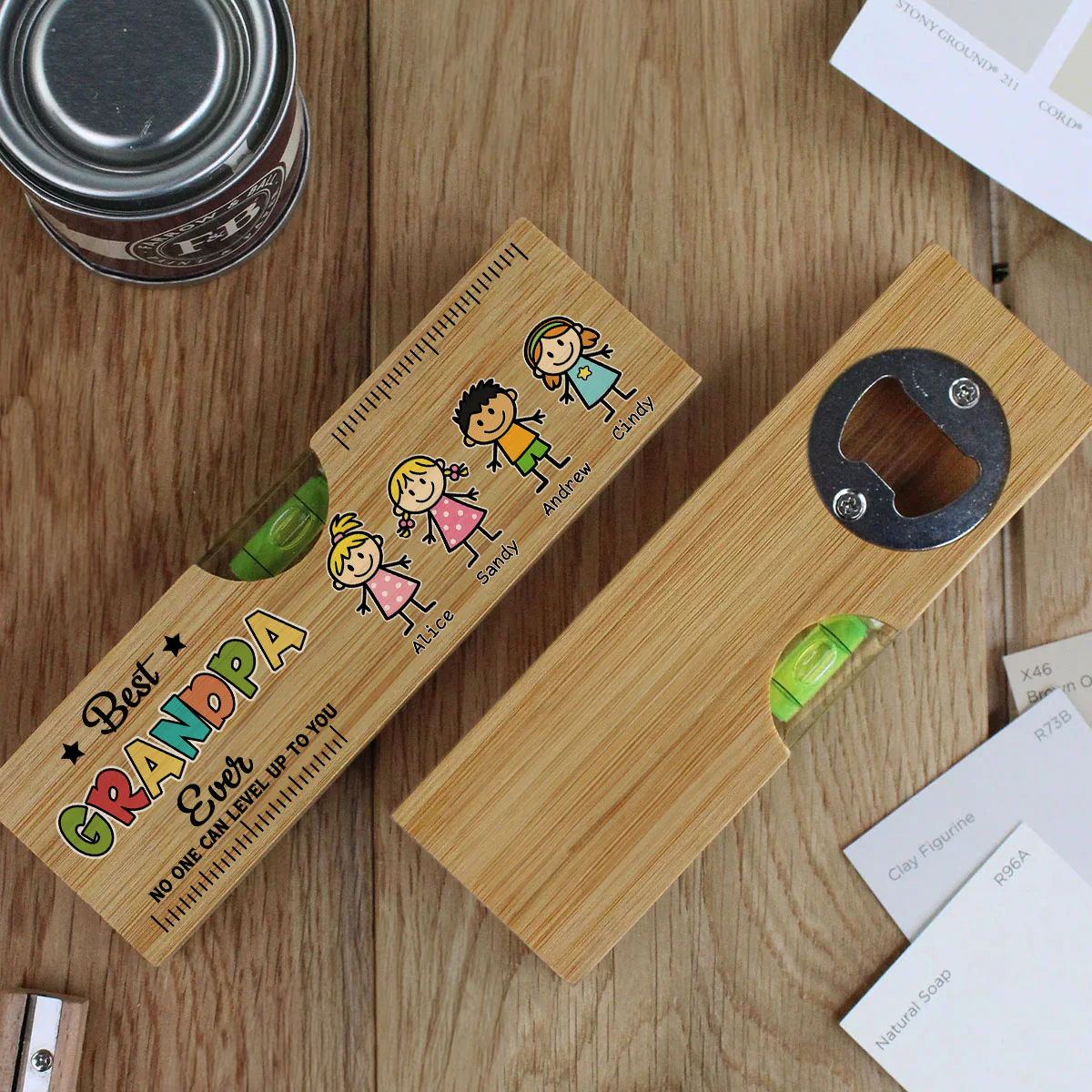 No One Measures Up To You Happy Fathers Day - Personalized Custom Wooden Spirit Level Bottle Opener - Image 3