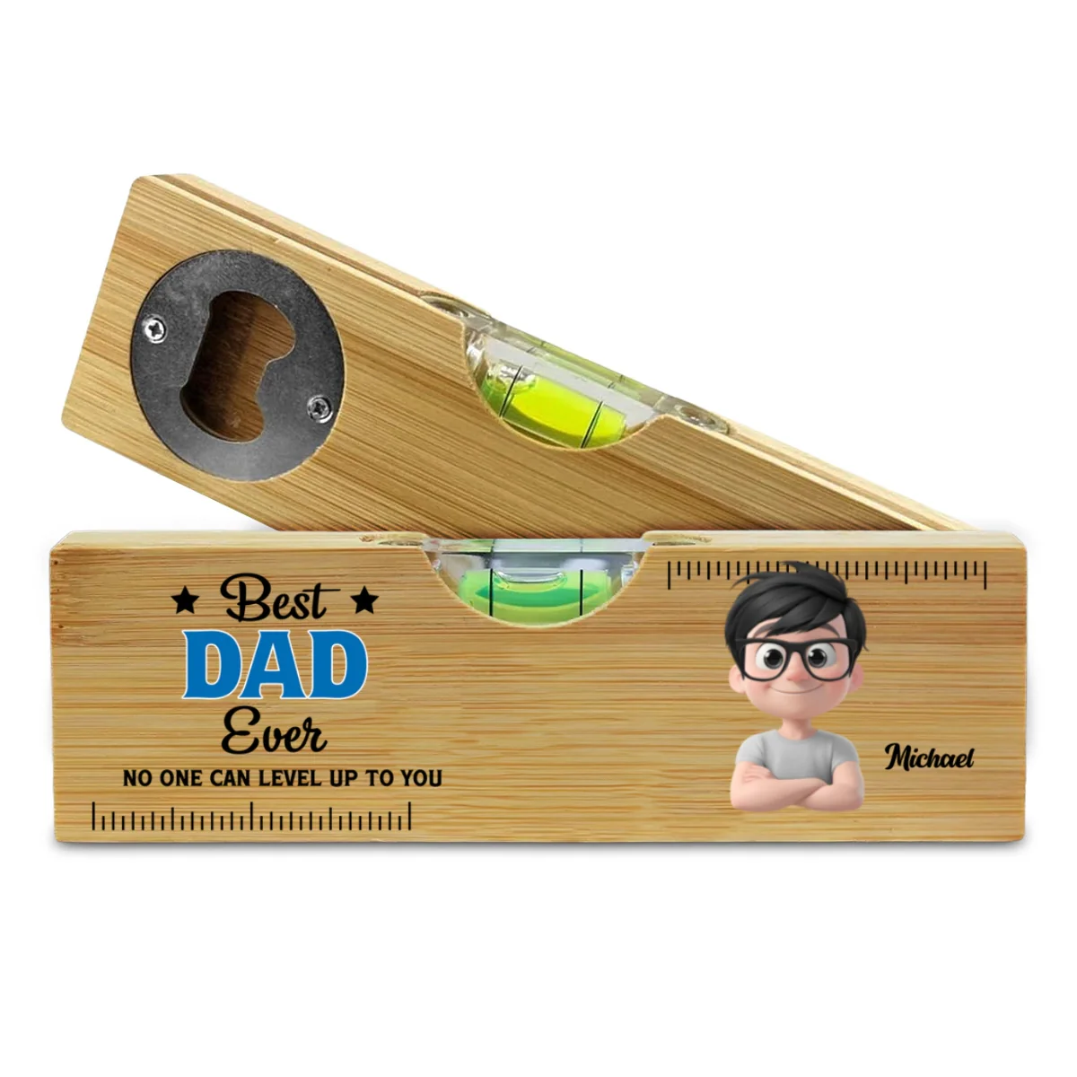 No One Measures Up To You - Personalized Custom Wooden Spirit Level Bottle Opener - Image 6